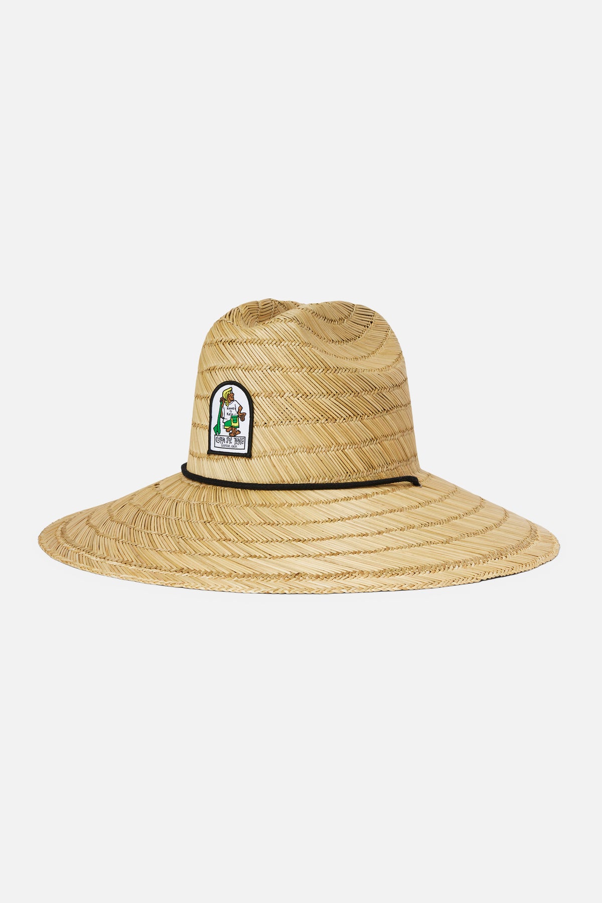 Straw hat with our katin k-man logo on a white background
