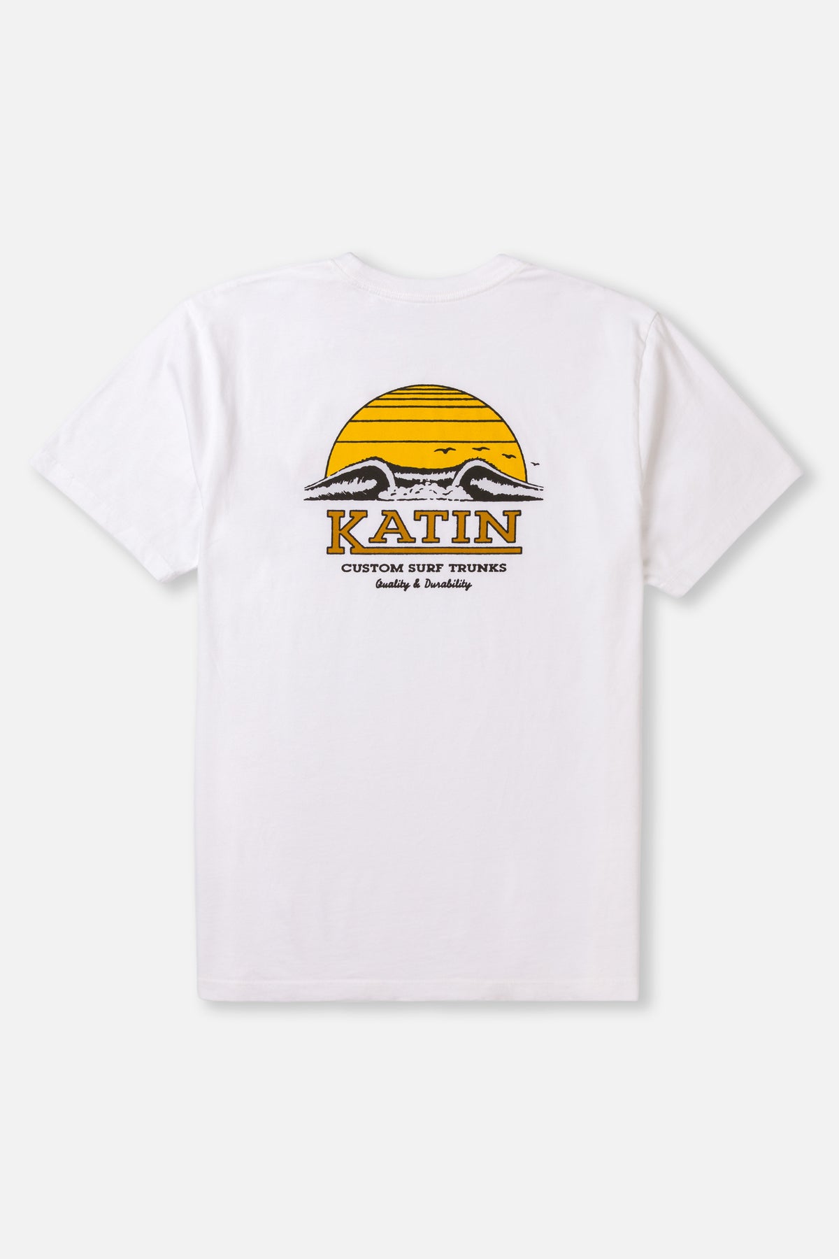 White t-shirt with Katin logo on a white background