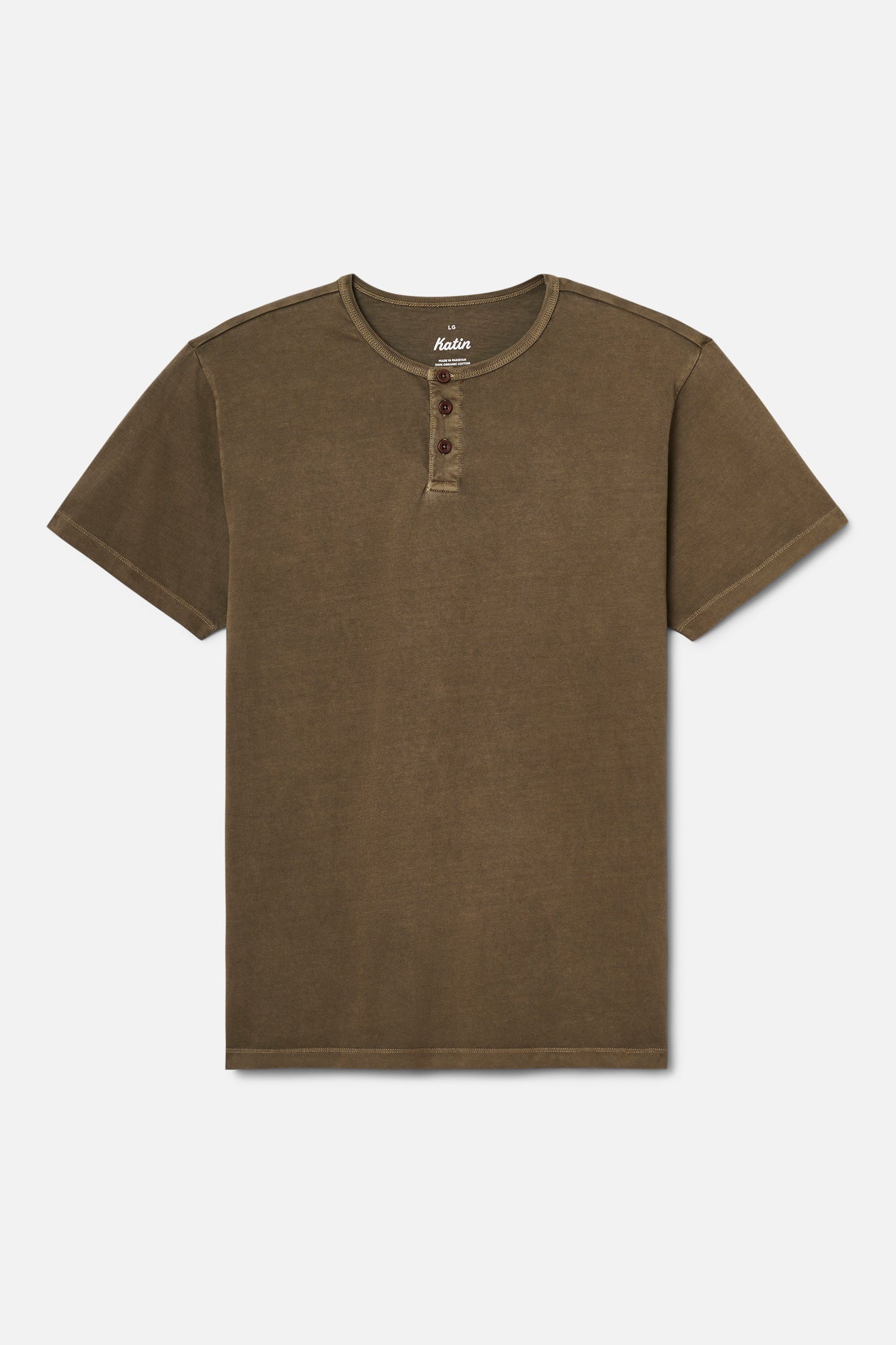 Brown henley shirt on a light gray background
