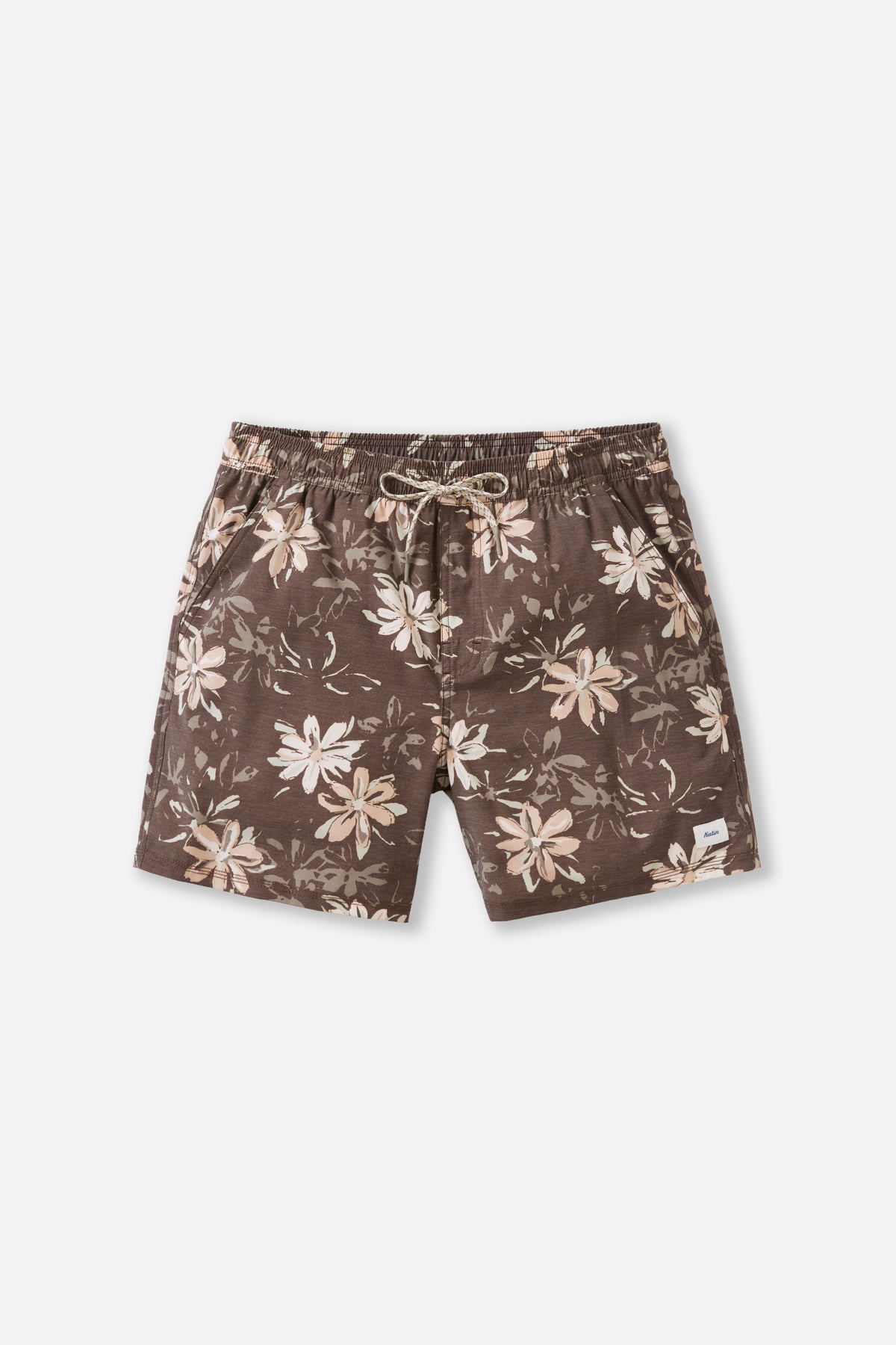 Floral-patterned shorts on a white background