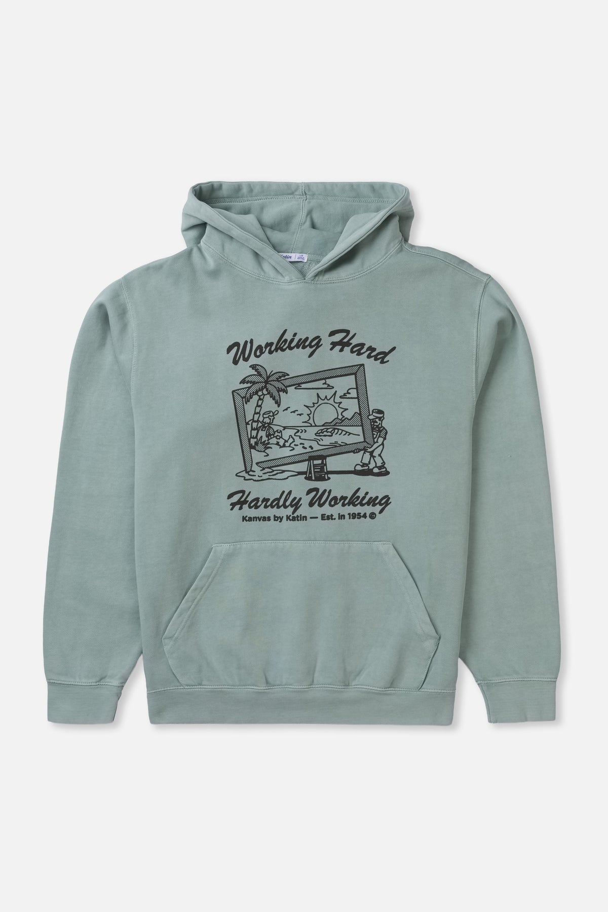 Green hoodie with graphic design on a white background