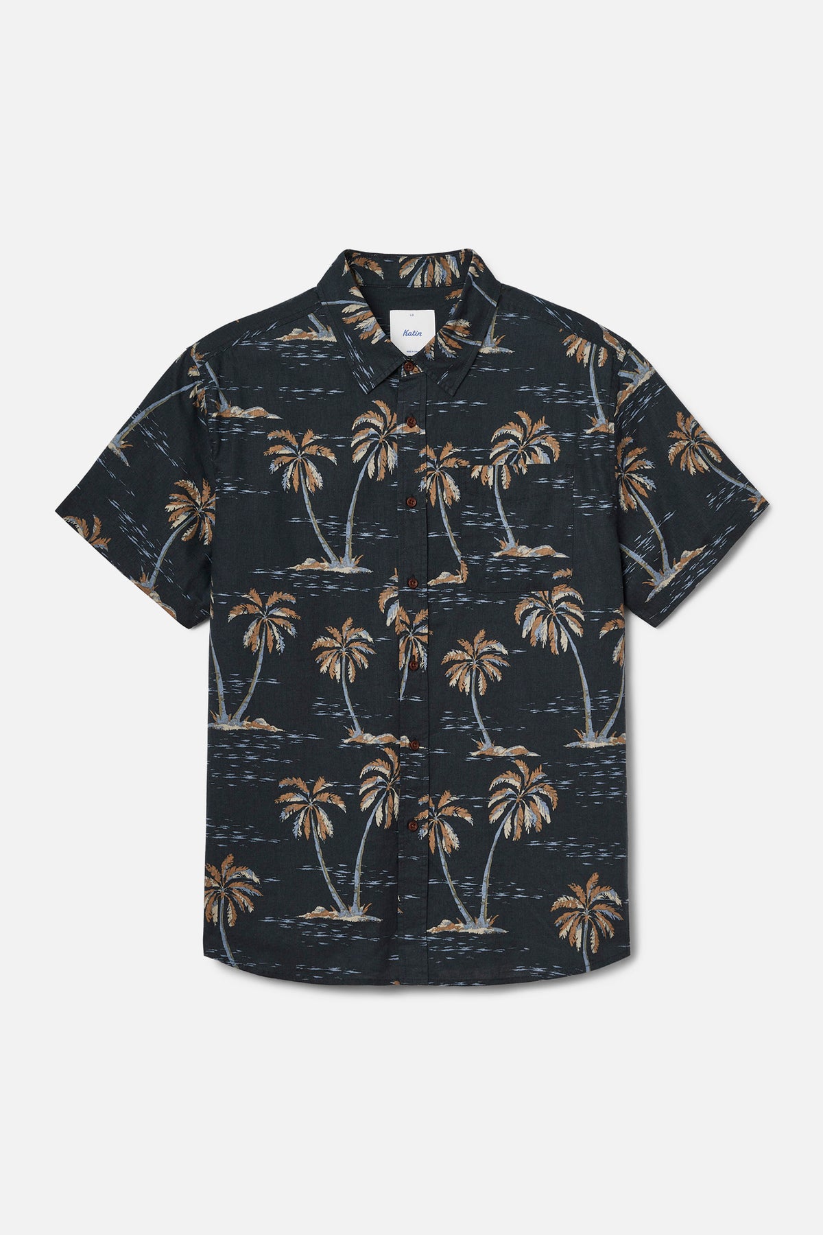 Black shirt with palm tree pattern on a white background