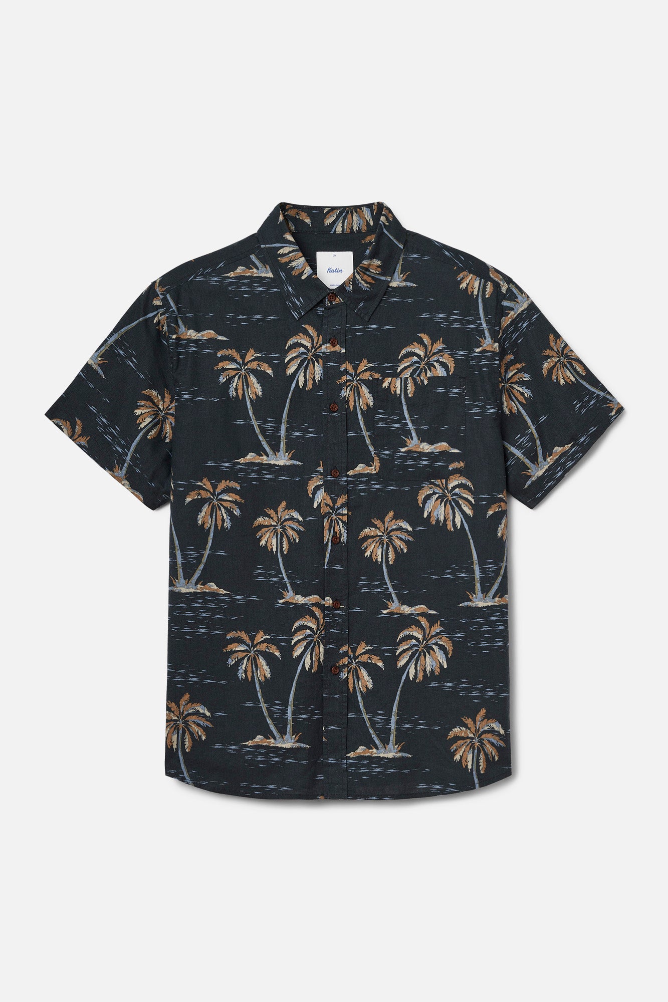 Black shirt with palm tree pattern on a white background