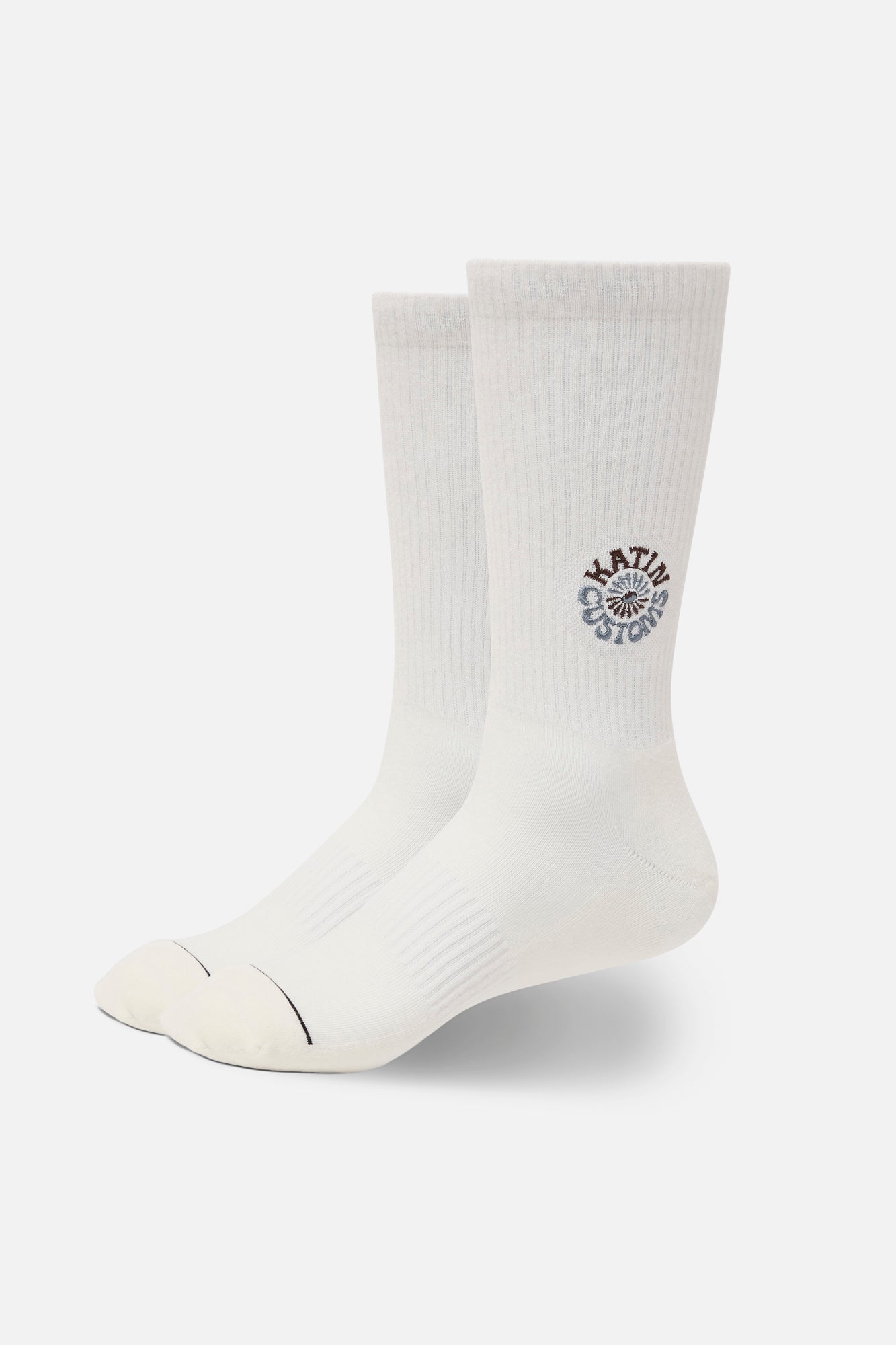 White socks with a logo on a white background
