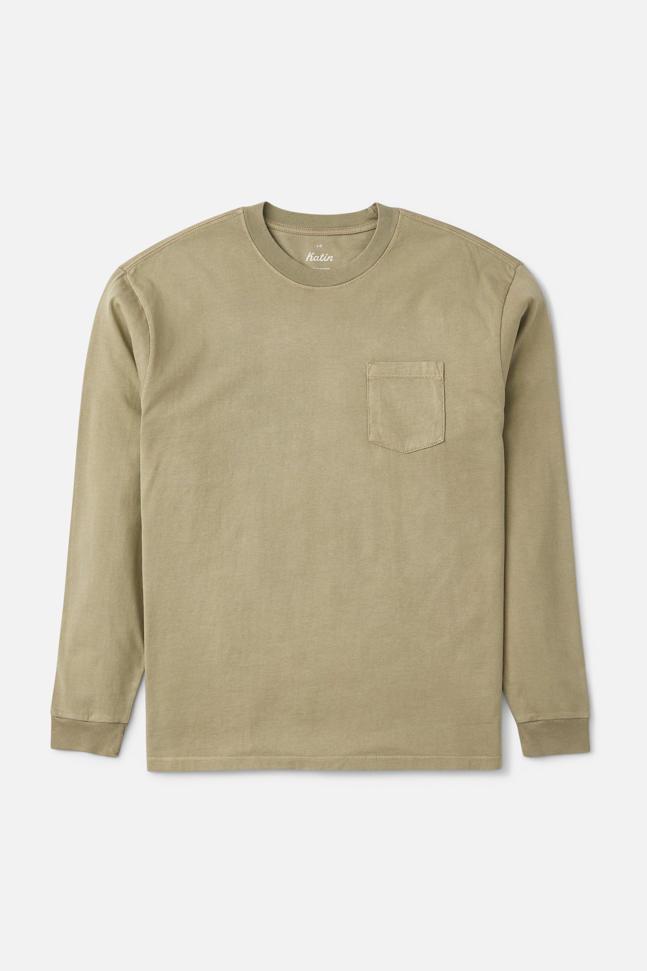 Katin Base Long Sleeve Tee in Olive Vintage Wash - front view