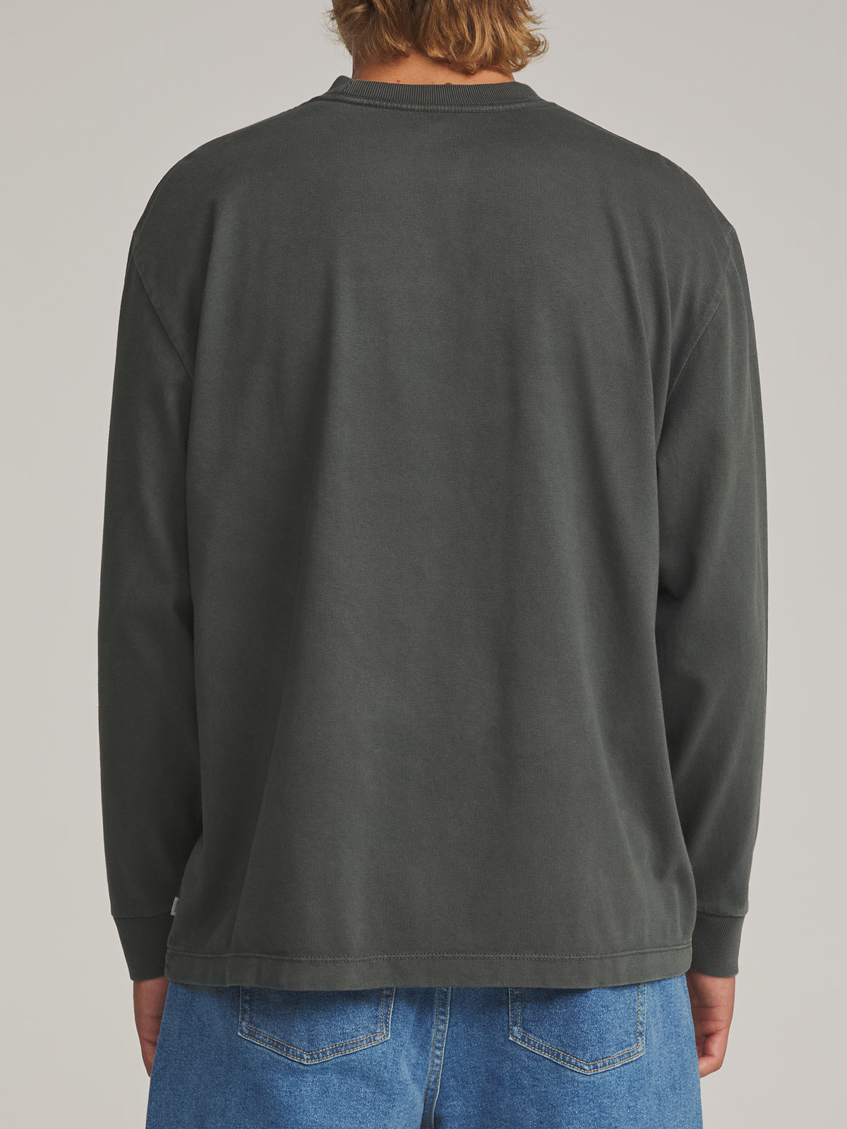 Katin Box Fit LS Tee in Black Vintage Wash - worn on model, back