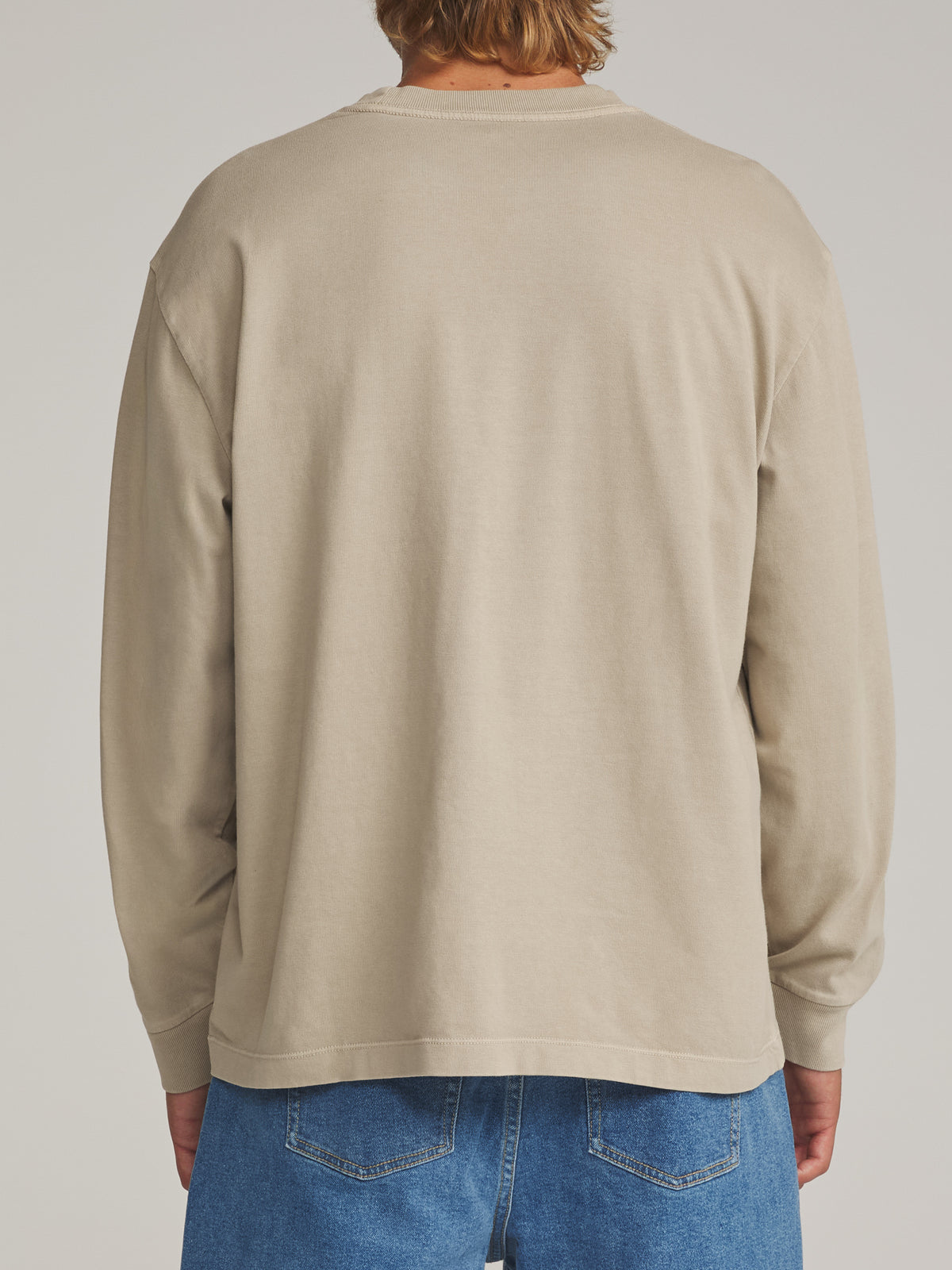 Katin Box Fit LS Tee in Taupe Vintage Wash - worn on model, back