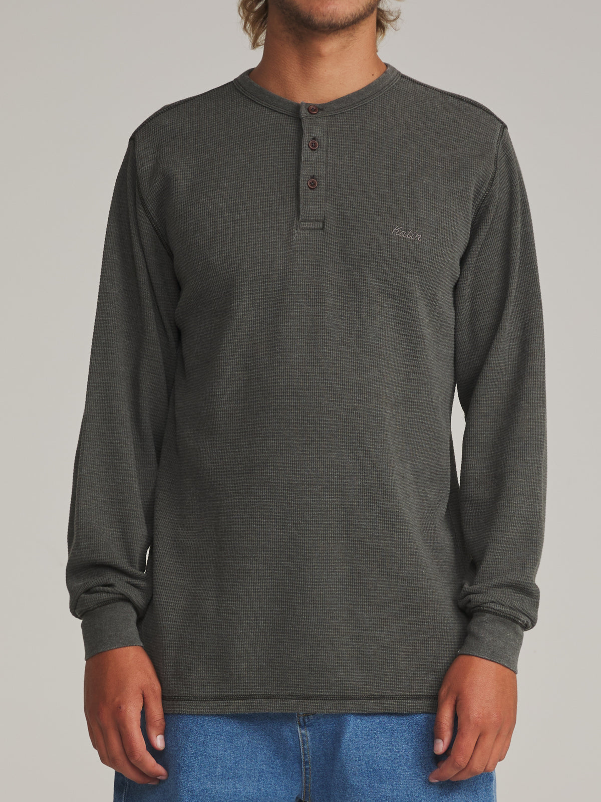 Katin Mesa Thermal in Black Vintage Wash - worn on model, front