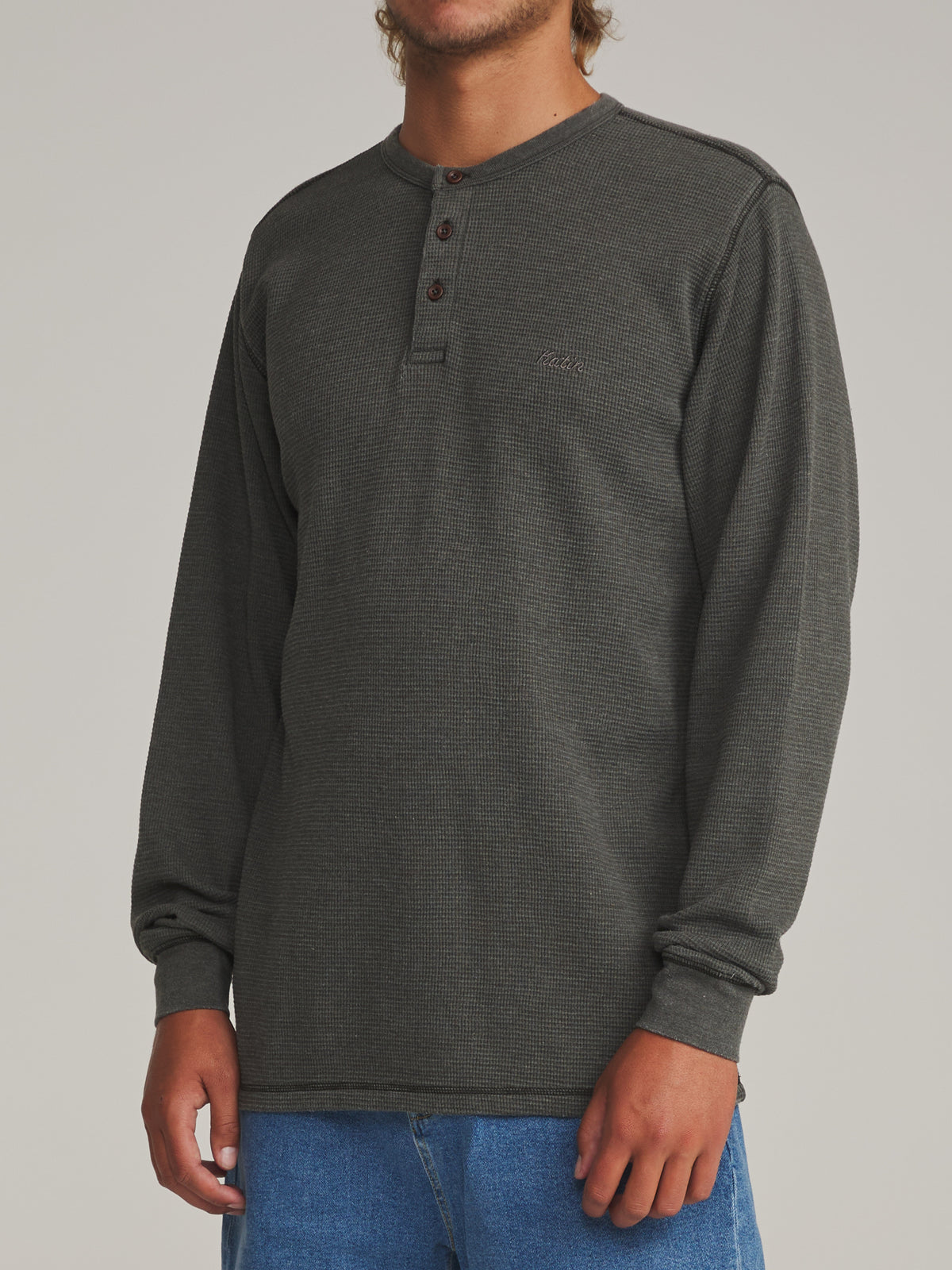 Katin Mesa Thermal in Black Vintage Wash - worn on model, side