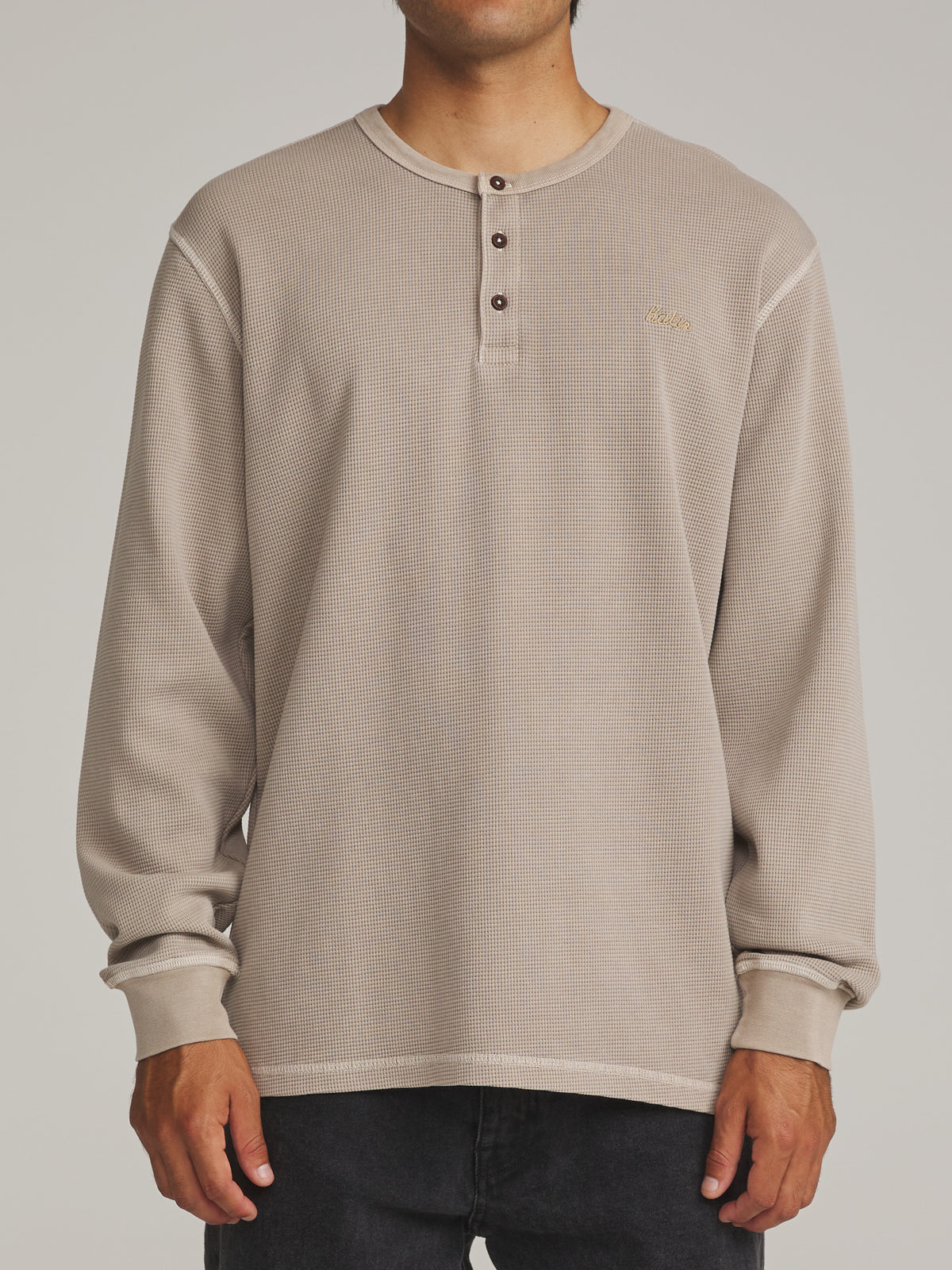 Katin Mesa Thermal in Taupe Vintage Wash - worn on model, front