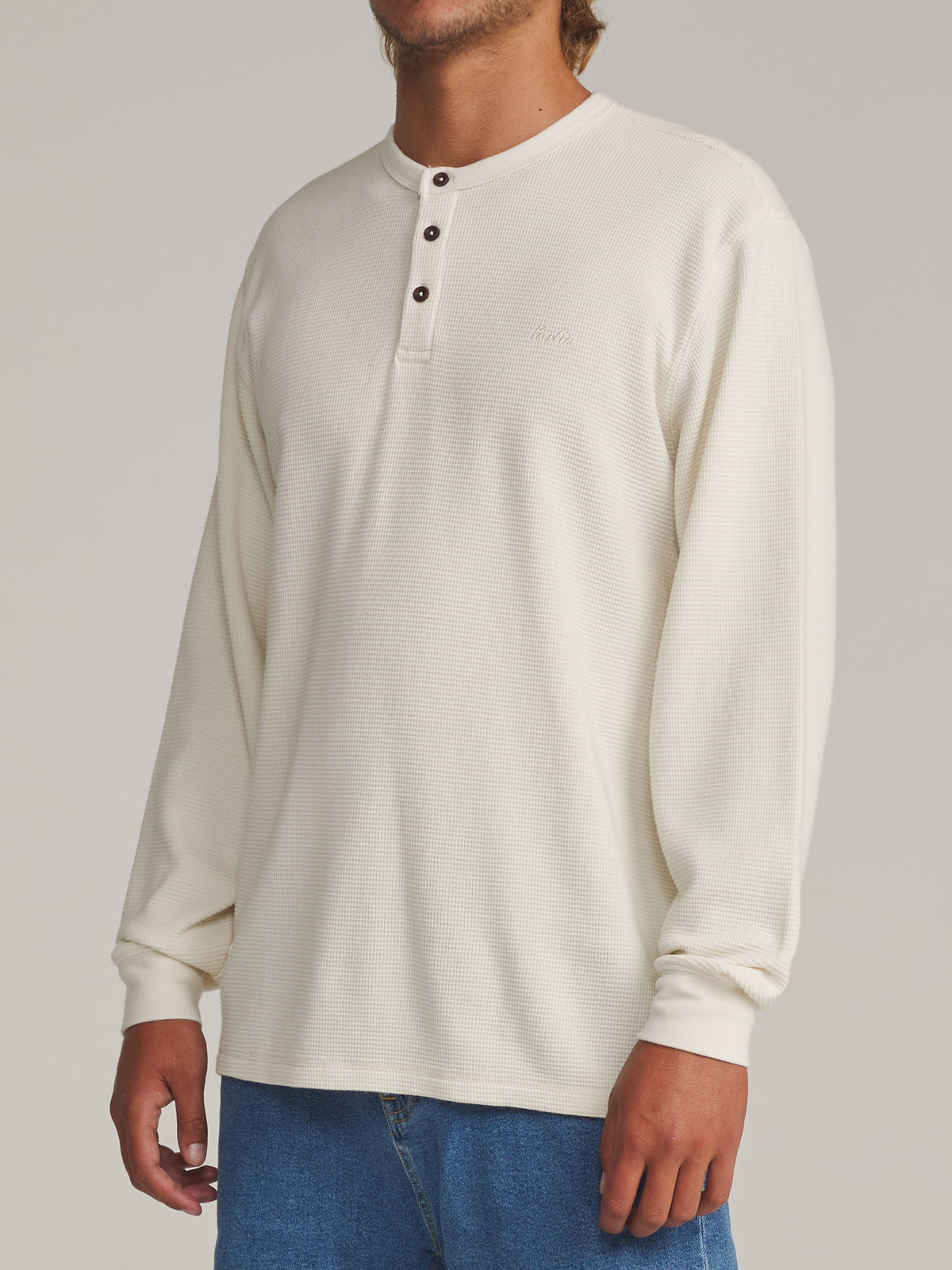Katin Mesa Thermal in Vintage White - worn on model, side