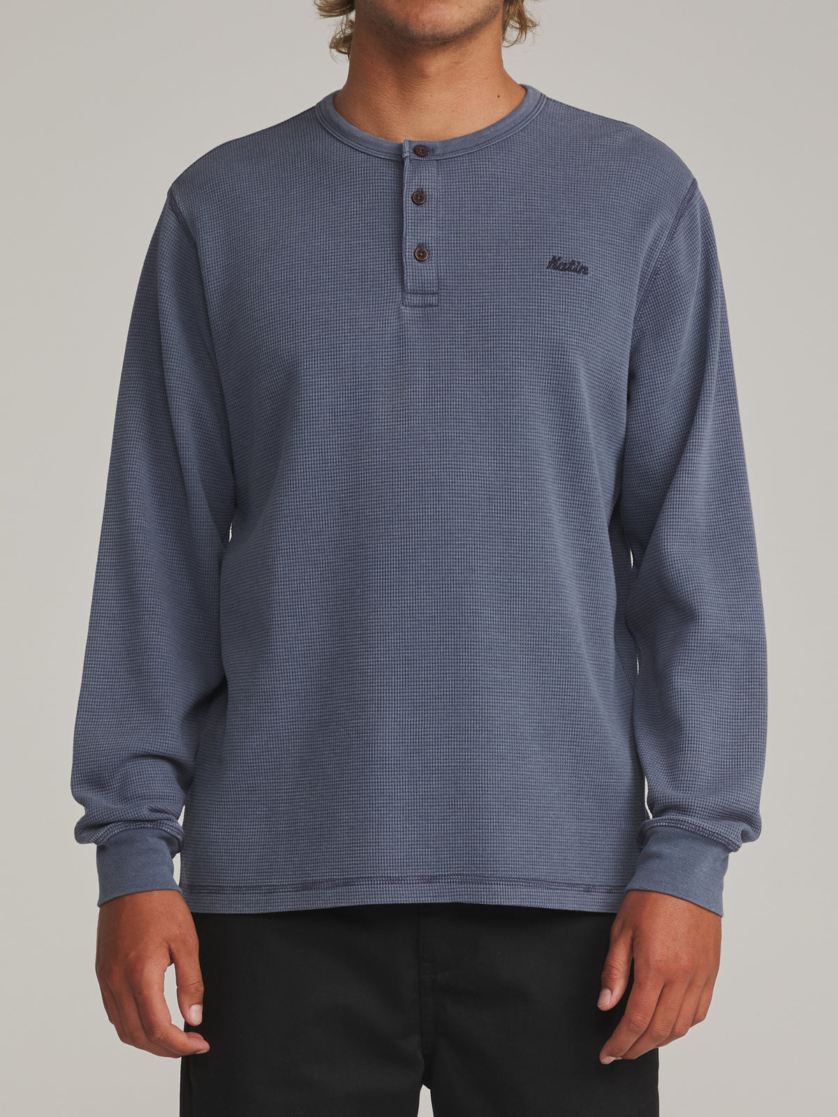 Katin Mesa Thermal in Washed Blue Vintage Wash - worn on model, front
