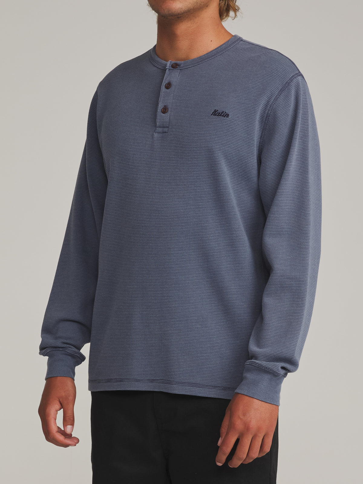 Katin Mesa Thermal in Washed Blue Vintage Wash - worn on model, side