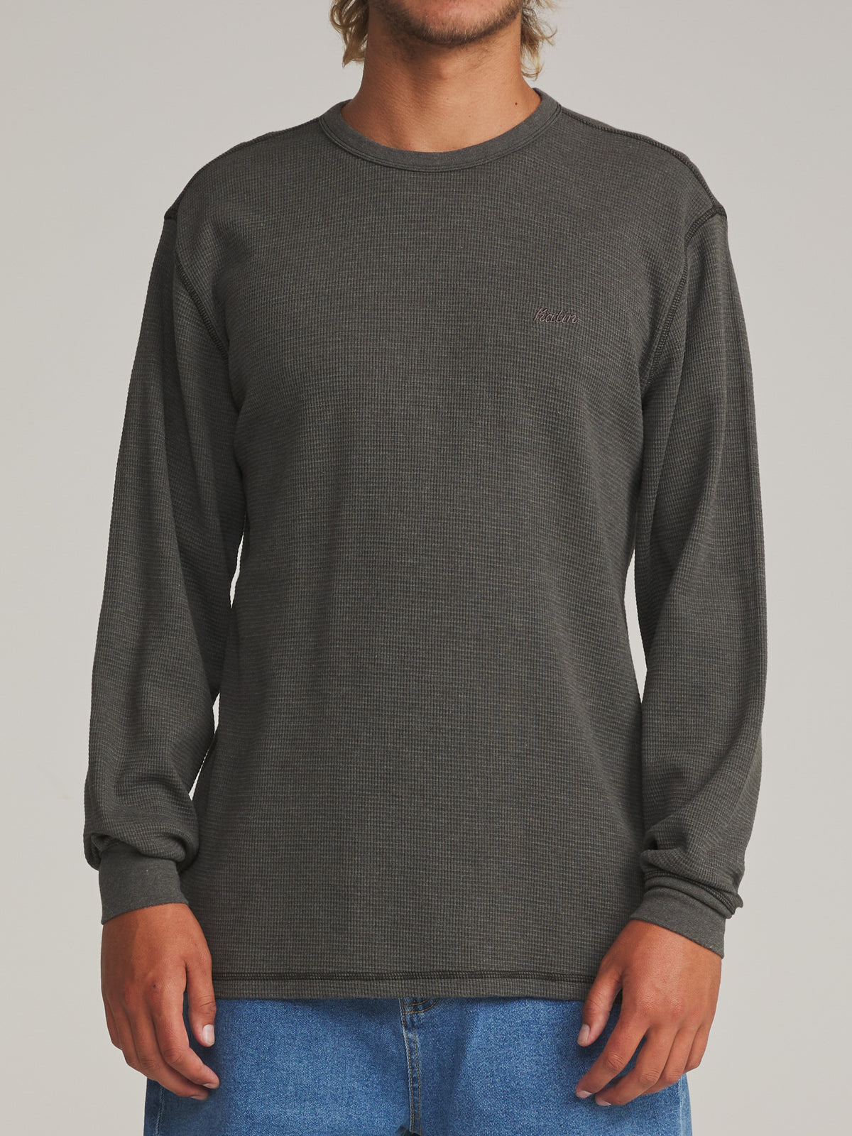 Katin Therman Thermal in Black Vintage Wash - worn on model, front