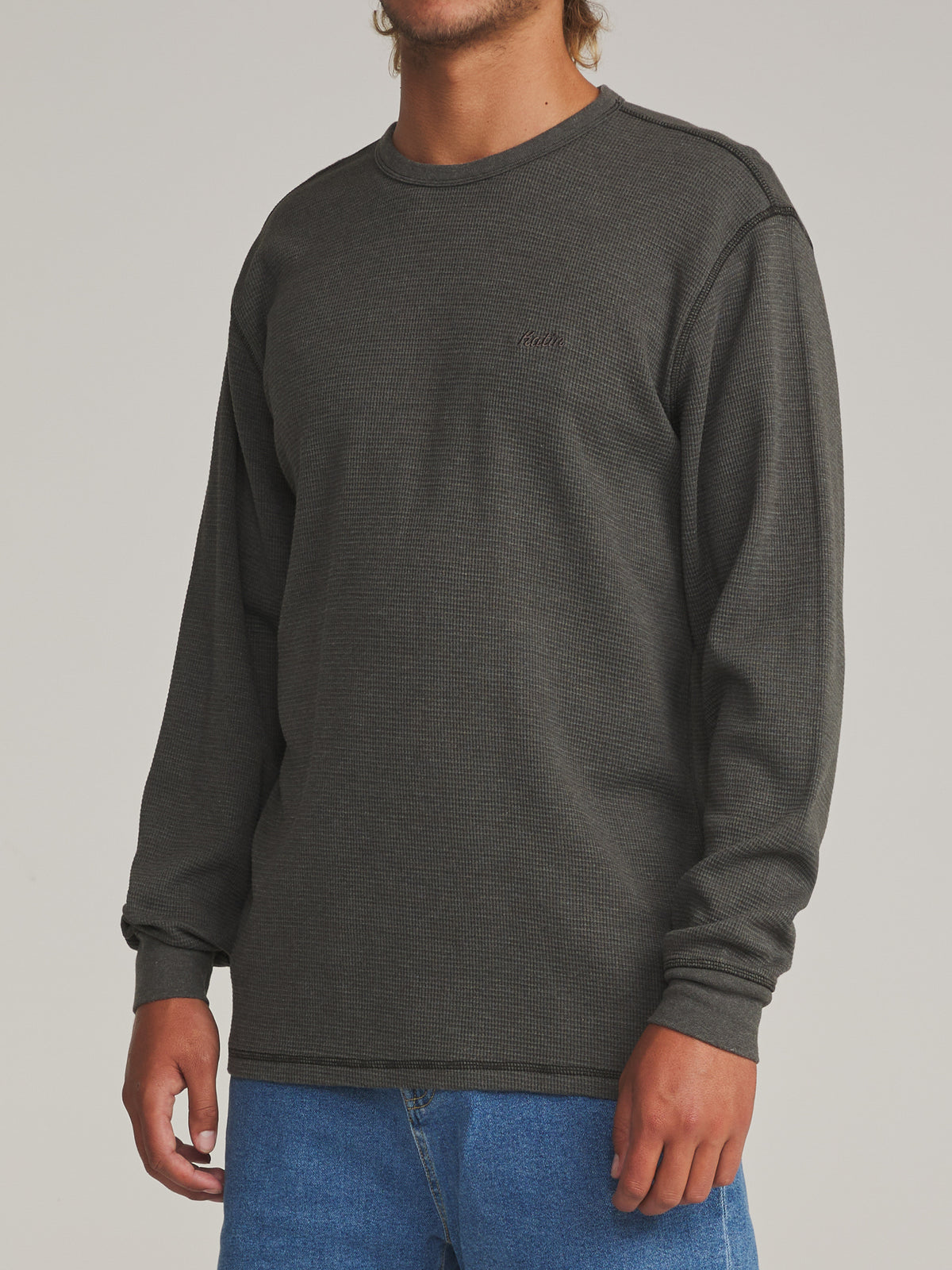 Katin Therman Thermal in Black Vintage Wash - worn on model, side