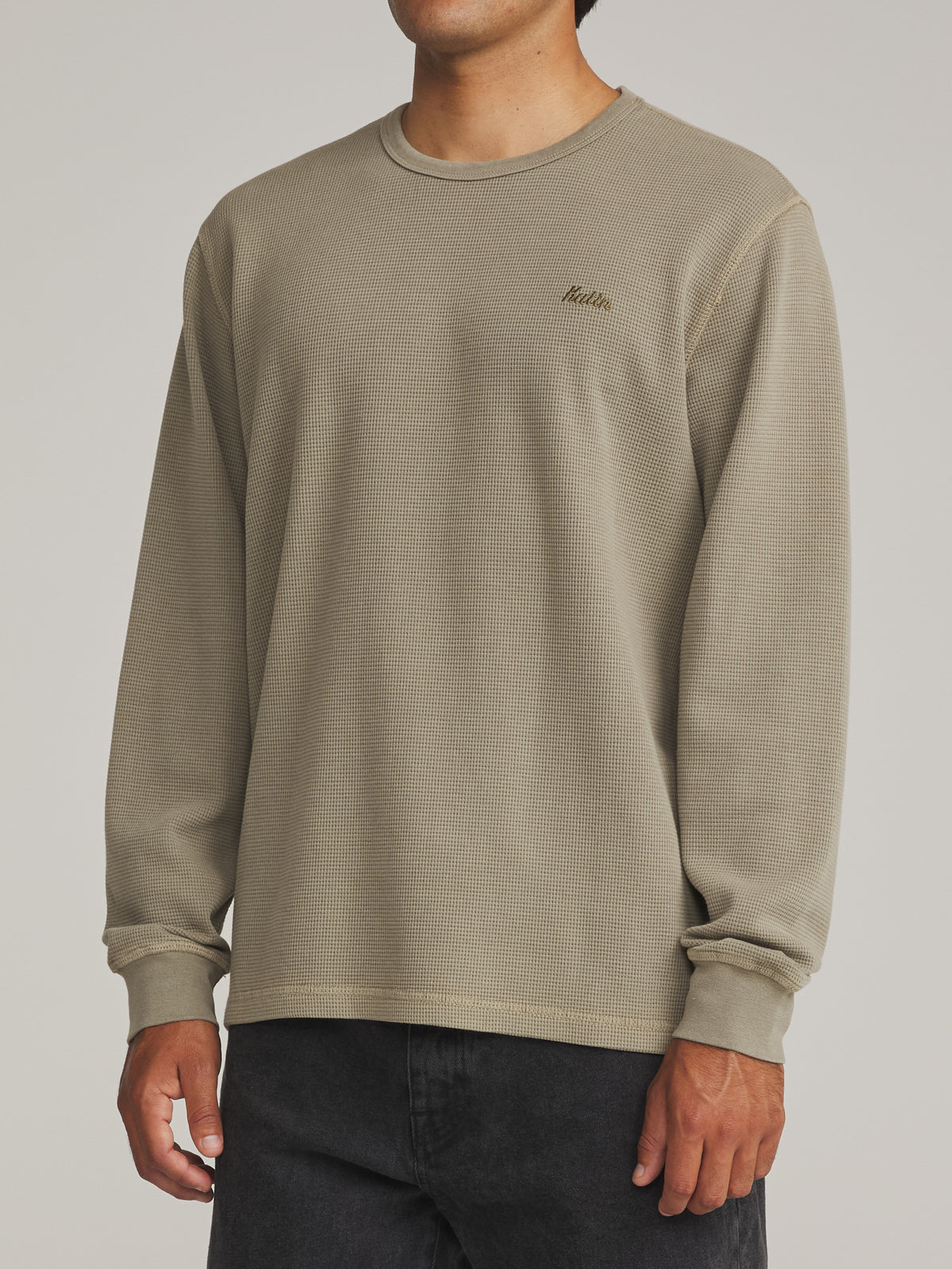 Katin Therman Thermal in Light Olive Vintage Wash - worn on model, side