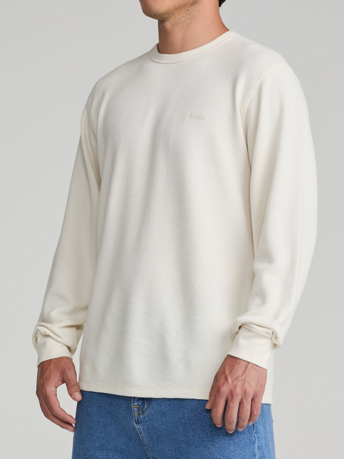 Katin Therman Thermal in Vintage White thermal, on model, side #color_vintage white