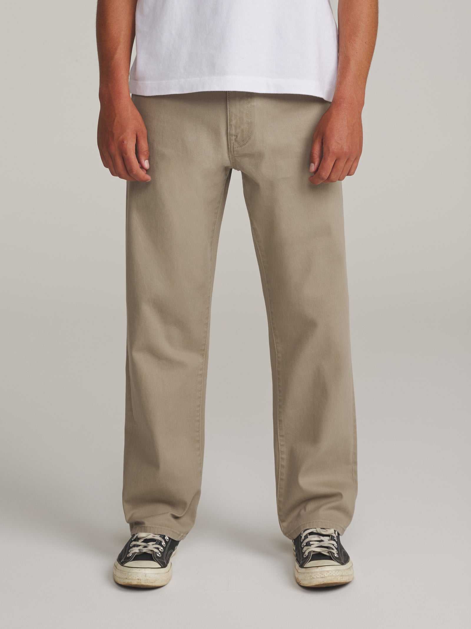 Katin George 64 Relaxed Bull Denim in Vintage Khaki - worn on model, front
