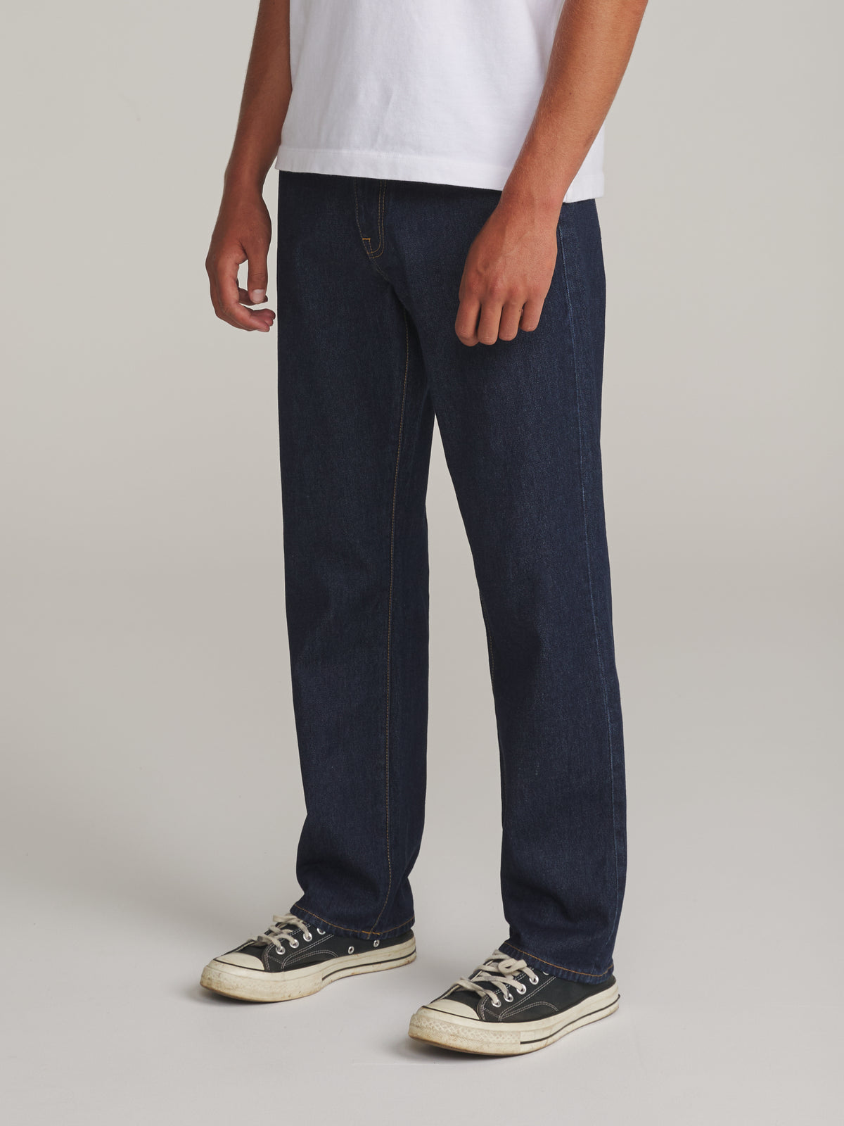 Katin George 64 Relaxed in Raw Indigo - worn on model, side