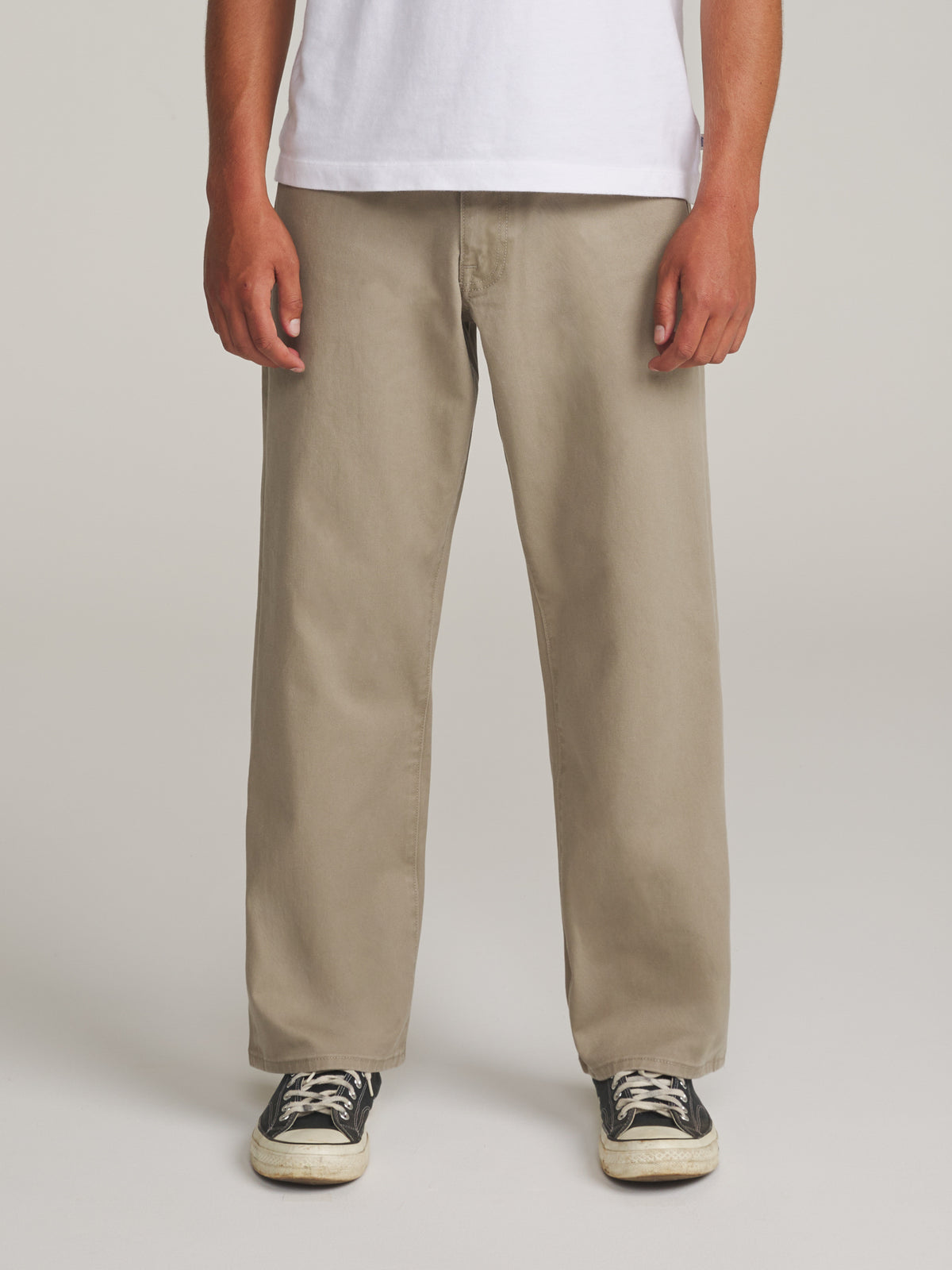 Katin Patterson 99 Baggy Bull Denim in Vintage Khaki - worn on model, front
