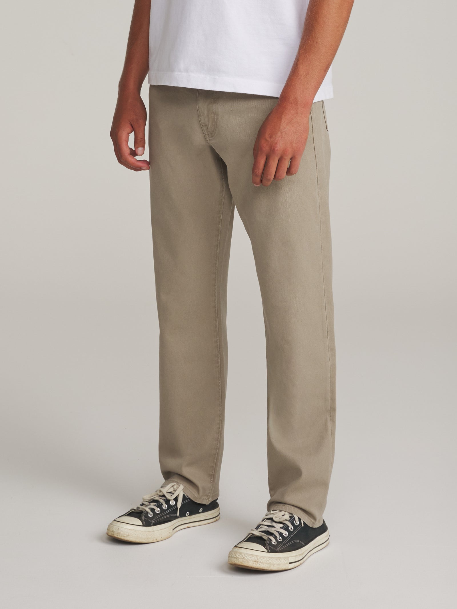 Katin fa26 denim ren 57 classic straight bull denim vintage khaki on model 02 side