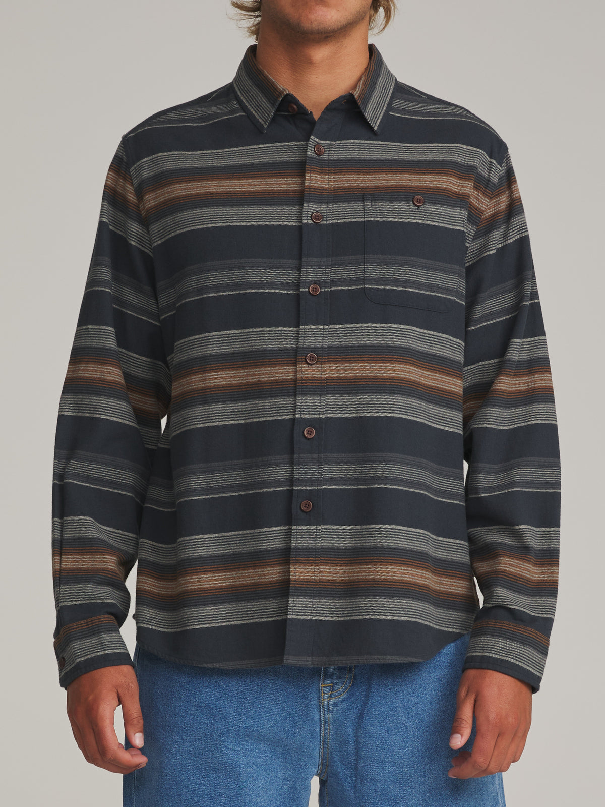 Katin Derek Flannel in Black Wash - worn on model, front