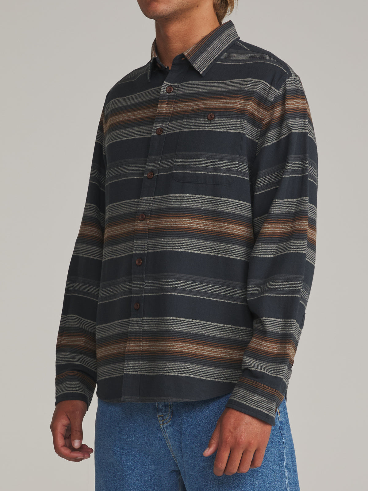 Katin Derek Flannel in Black Wash - worn on model, side