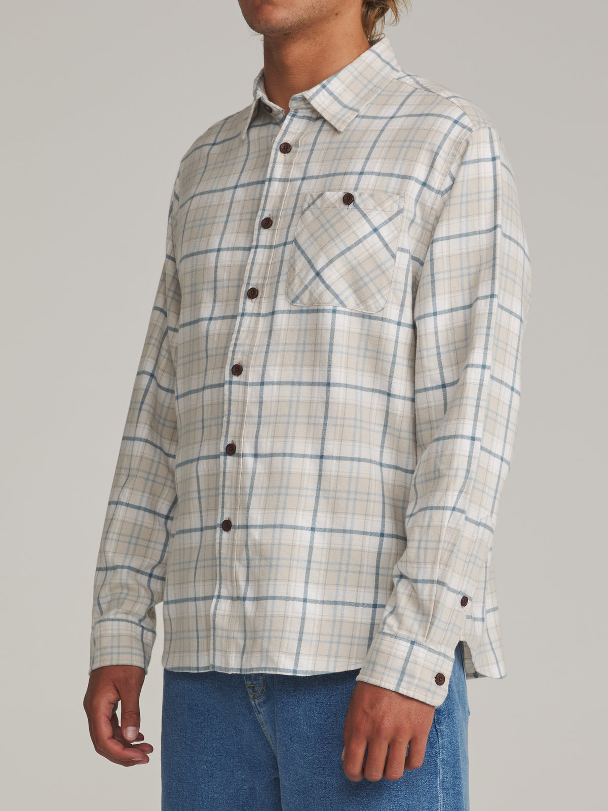 Katin Derek Flannel in Bone - worn on model, side