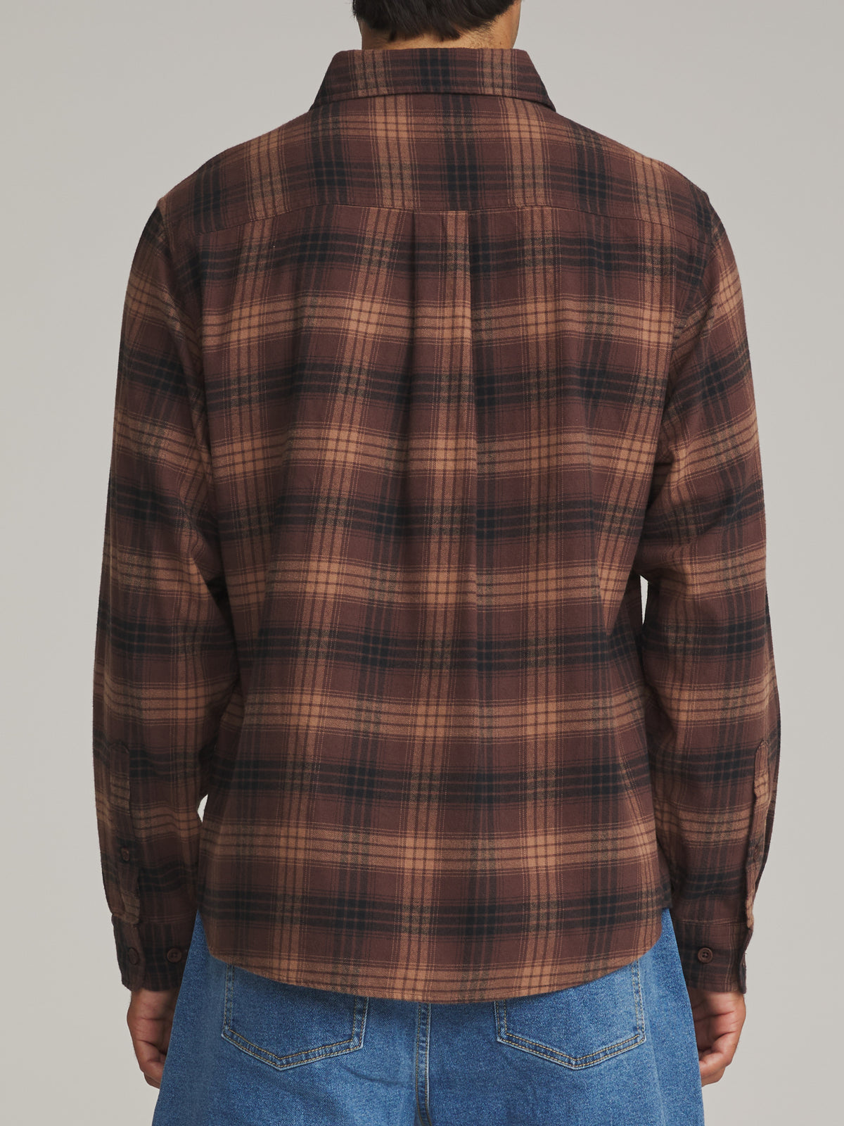 Katin Derek Flannel in French Roast - worn on model, back