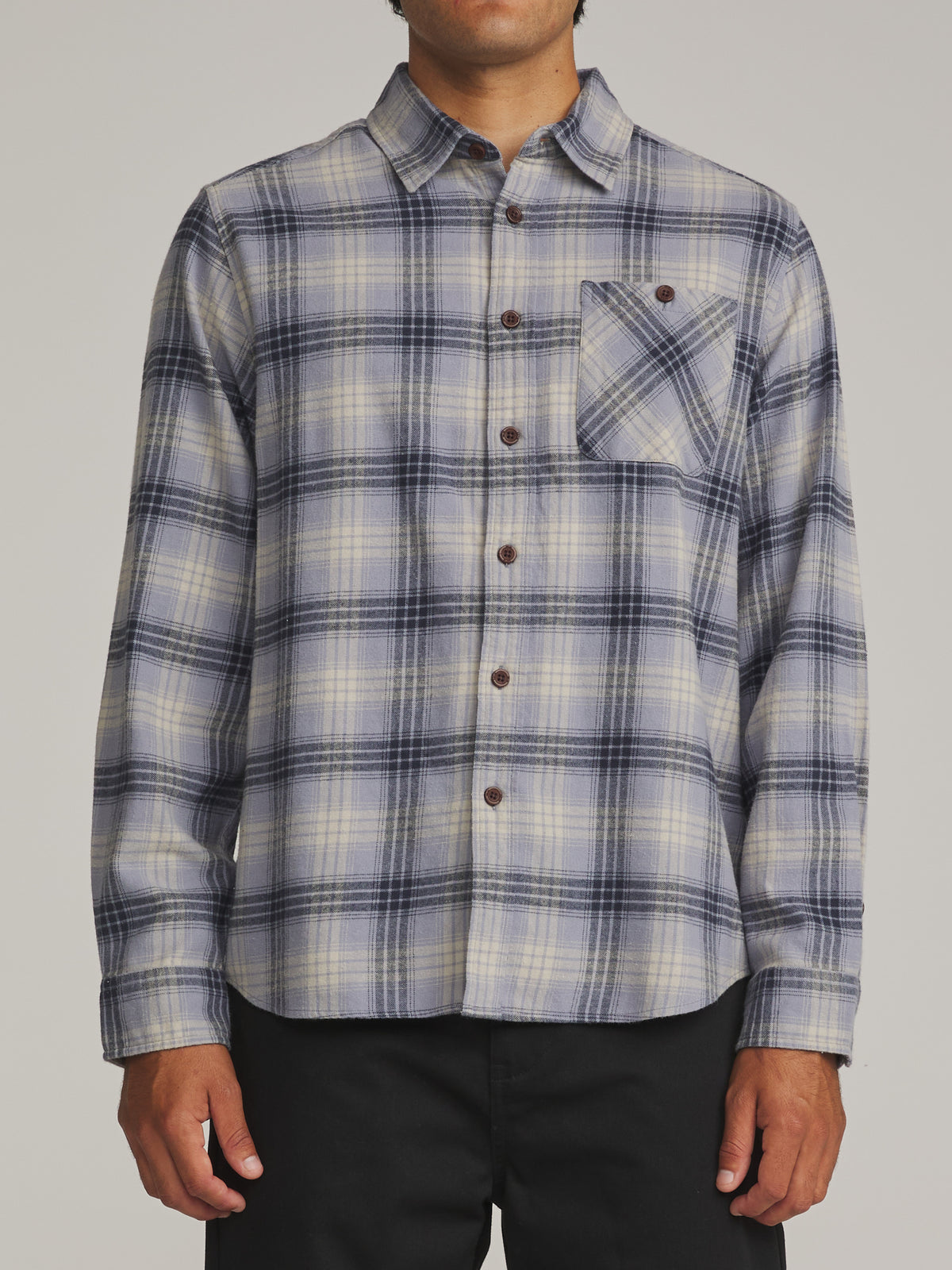 Katin Derek Flannel in Storm Blue - worn on model, front