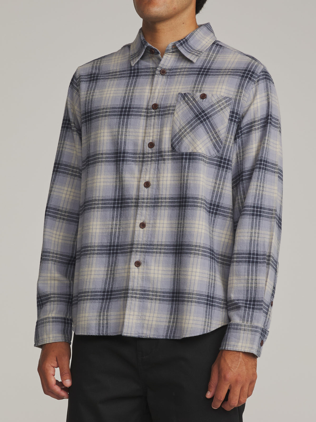 Katin Derek Flannel in Storm Blue - worn on model, side