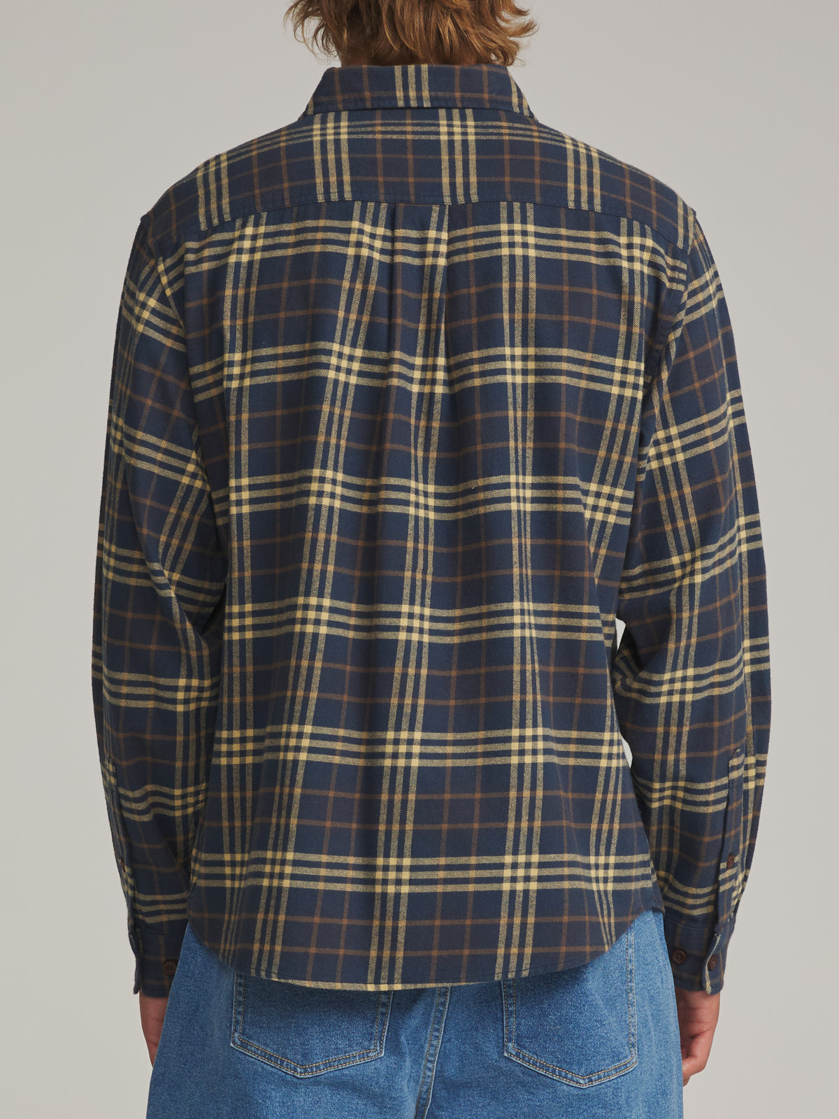Katin Derek Flannel in Washed Blue - worn on model, back