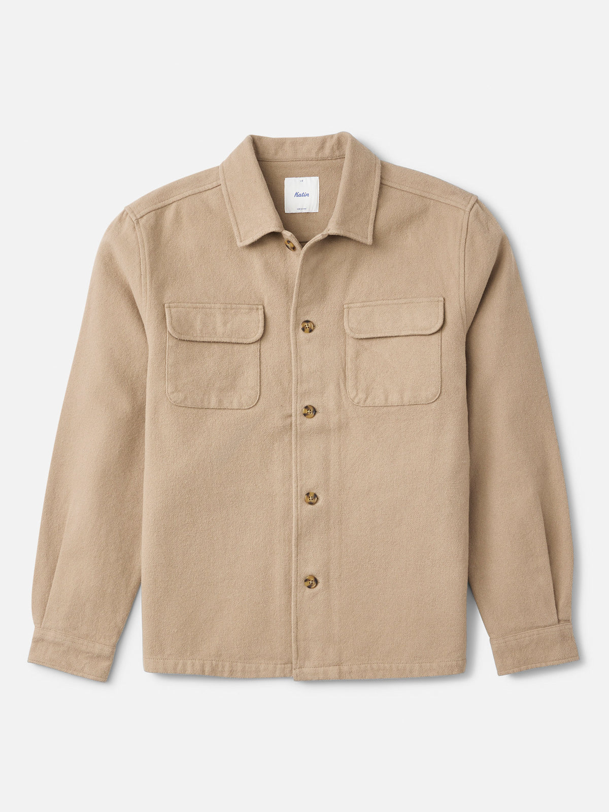 Katin Shiloh Flannel in Khaki heavyweight flannel, flat, front #color_khaki