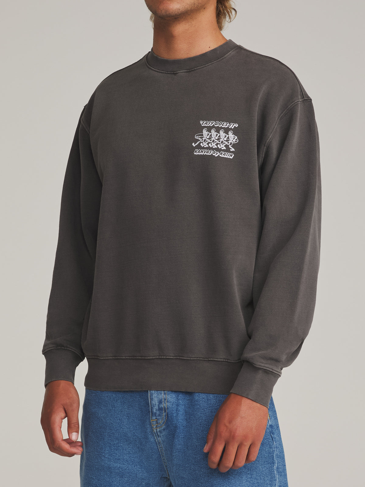 Katin Bones Crew in Lead Vintage Wash - worn on model, side