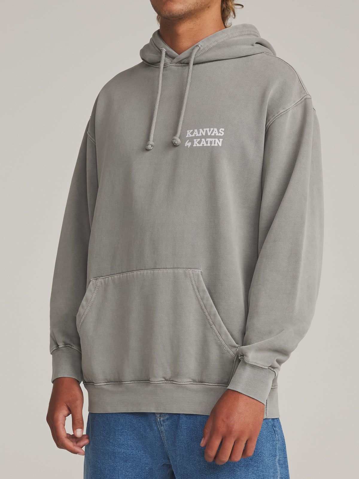 Katin Pipe Hood in Graphite Vintage Wash - worn on model, side
