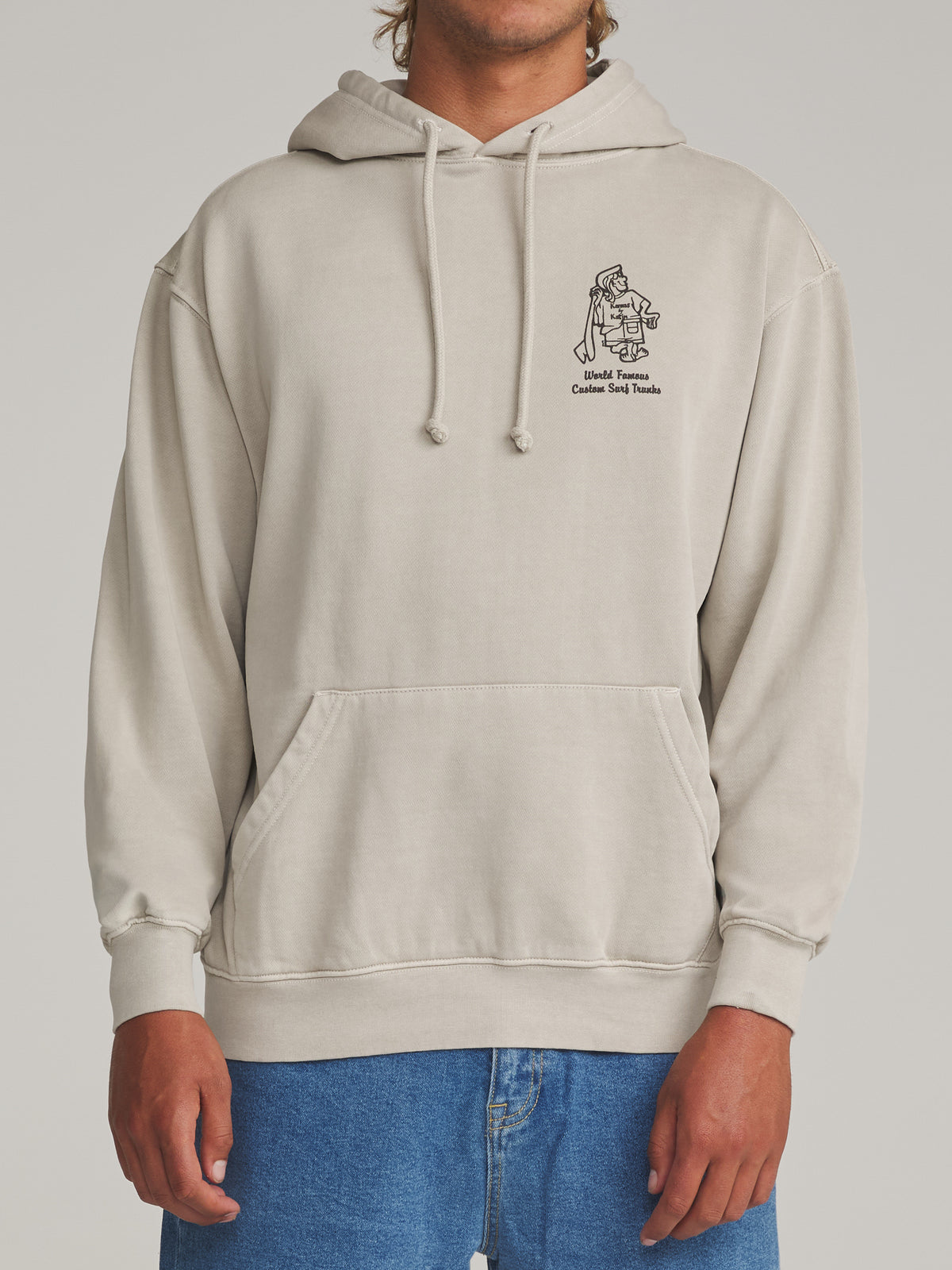 Katin Rag Hood in Cement Vintage Wash - worn on model, front