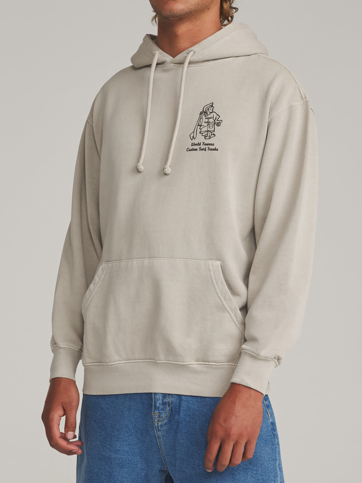Katin Rag Hood in Cement Vintage Wash - worn on model, side