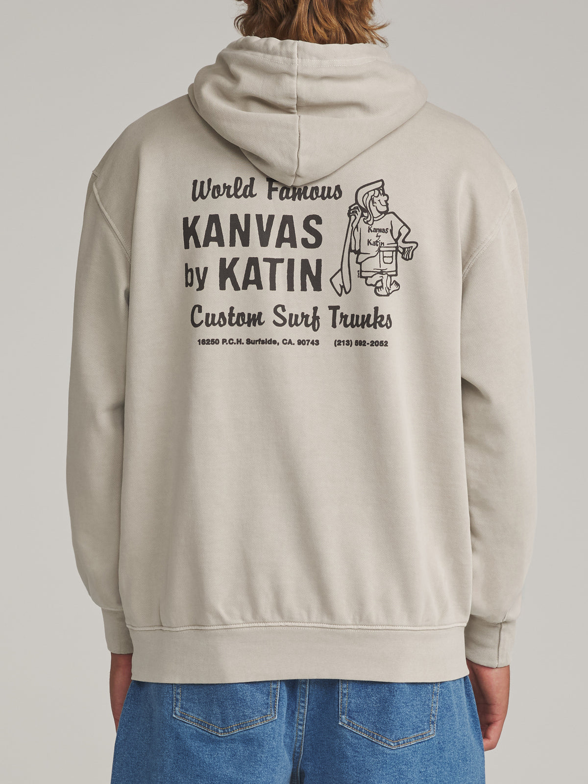 Katin Rag Hood in Cement Vintage Wash - worn on model, back