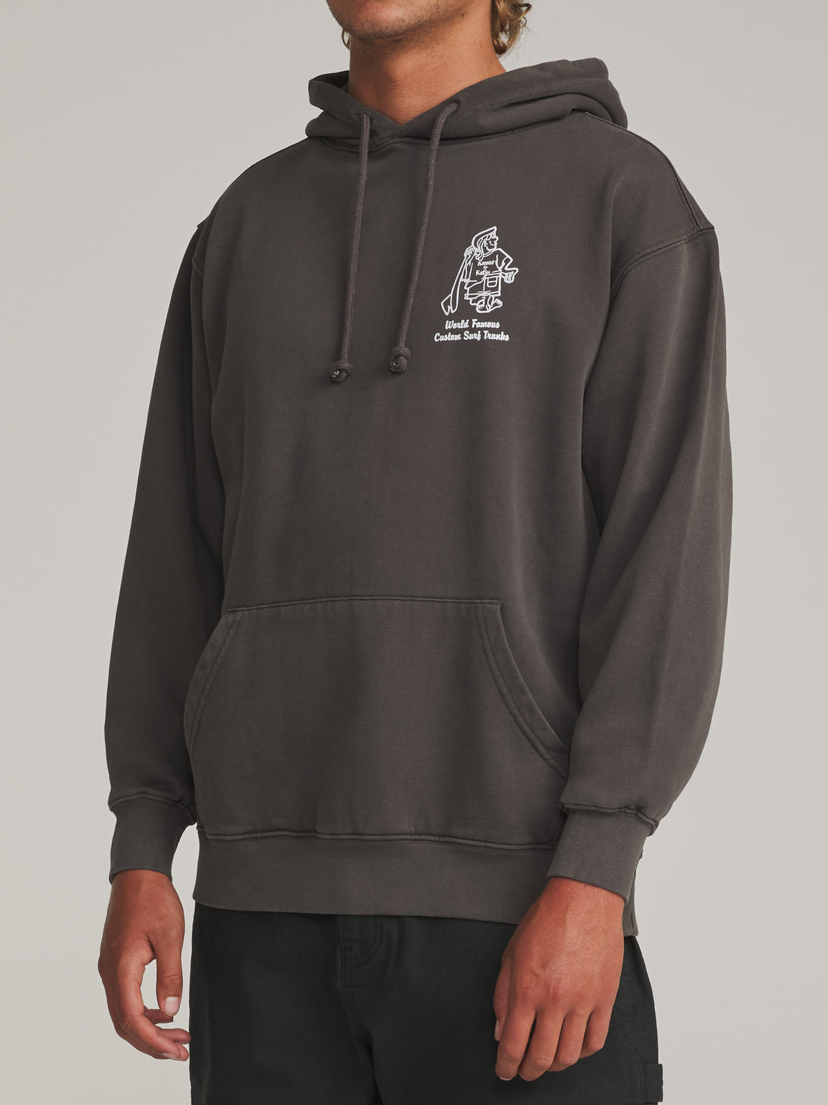 Katin Rag Hood in Lead Vintage Wash - worn on model, side