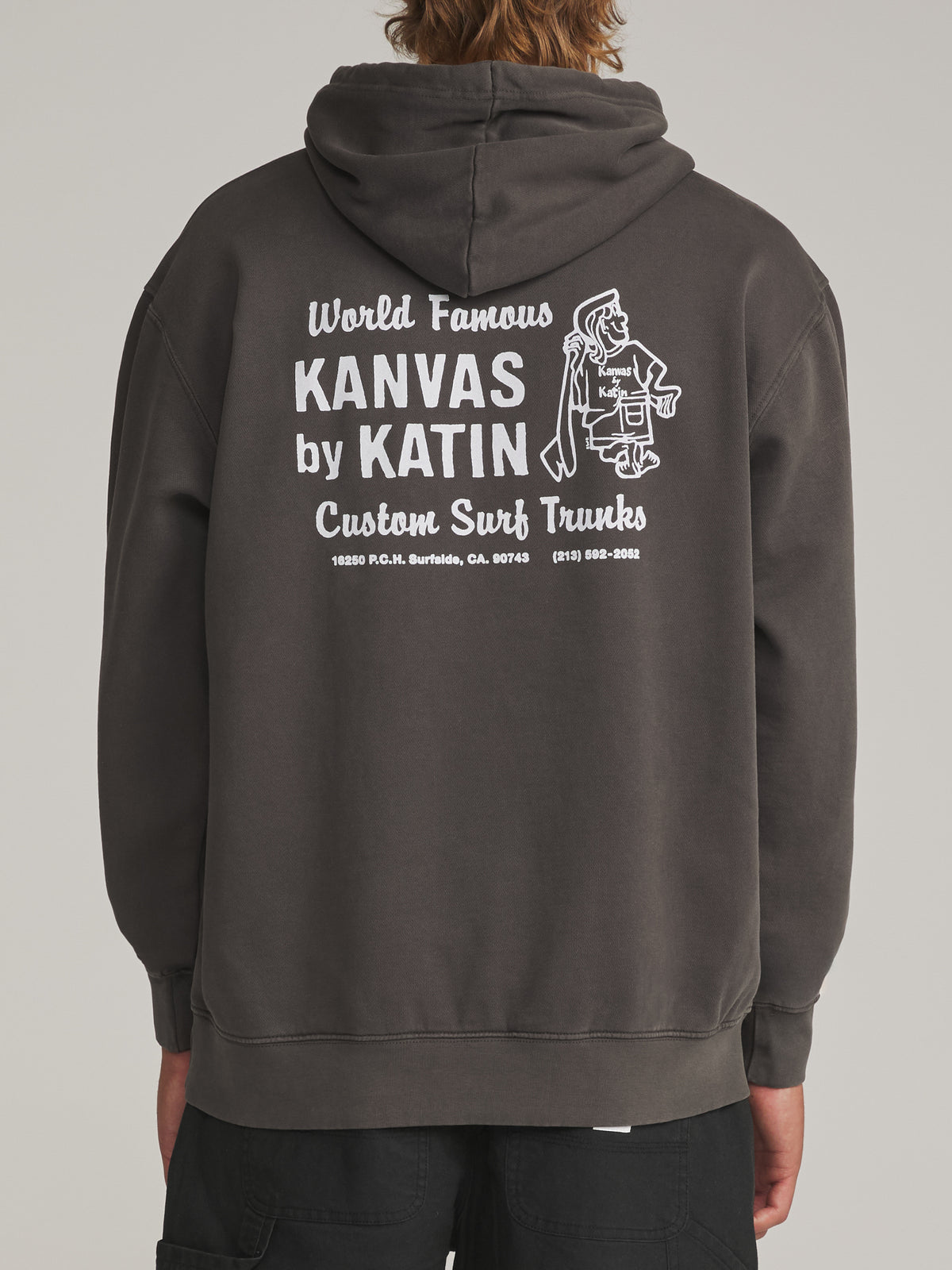 Katin Rag Hood in Lead Vintage Wash - worn on model, back