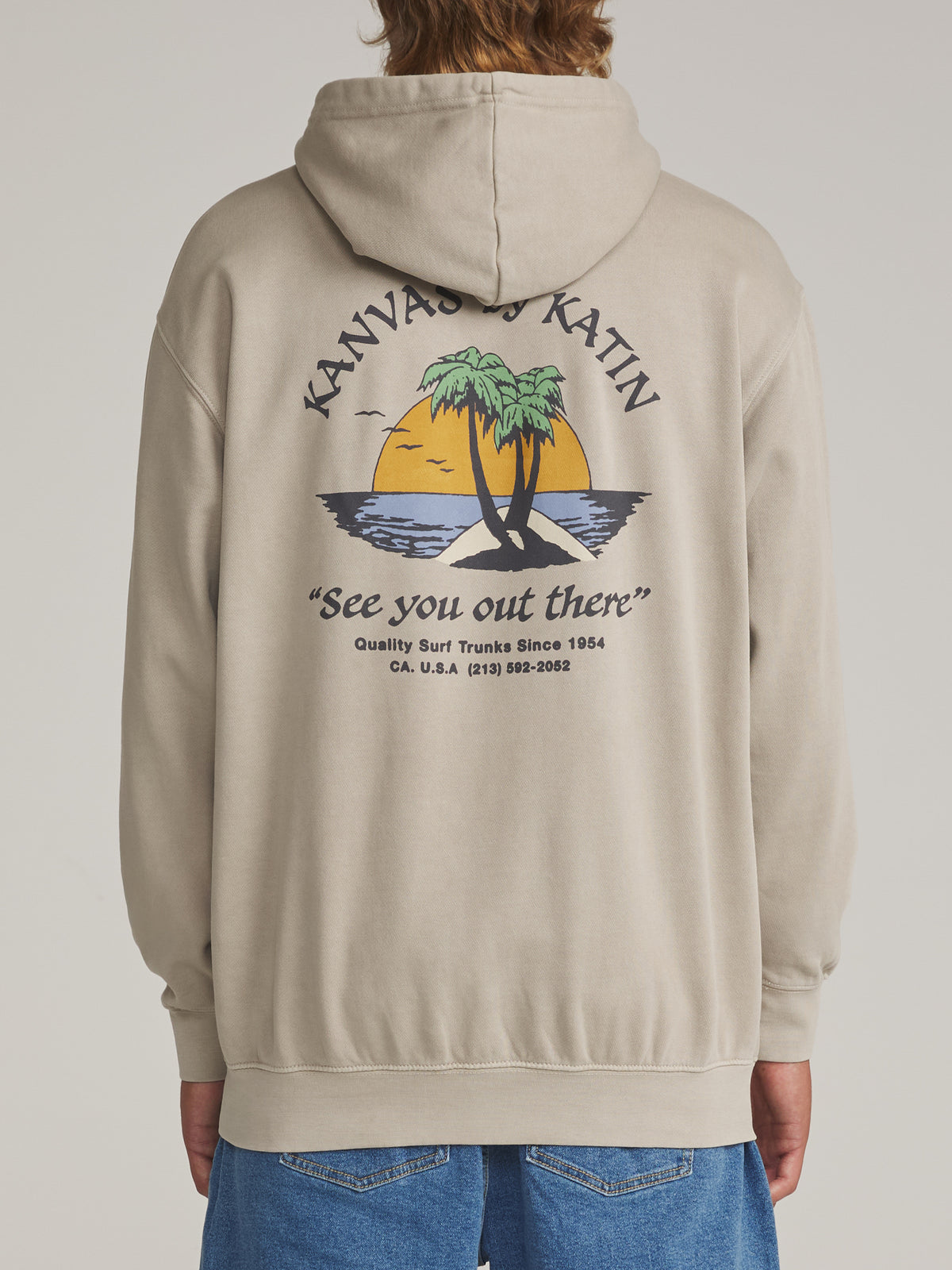 Katin Salina Hood in Cement Vintage Wash - worn on model, back