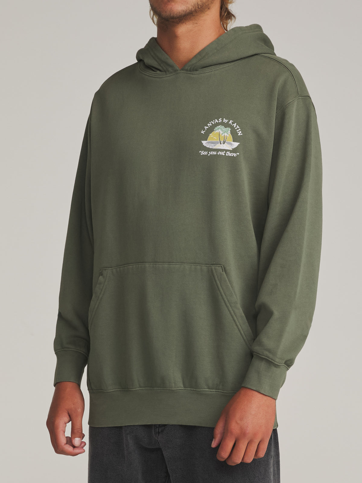 Katin Salina Hood in Clover Vintage Wash - worn on model, side