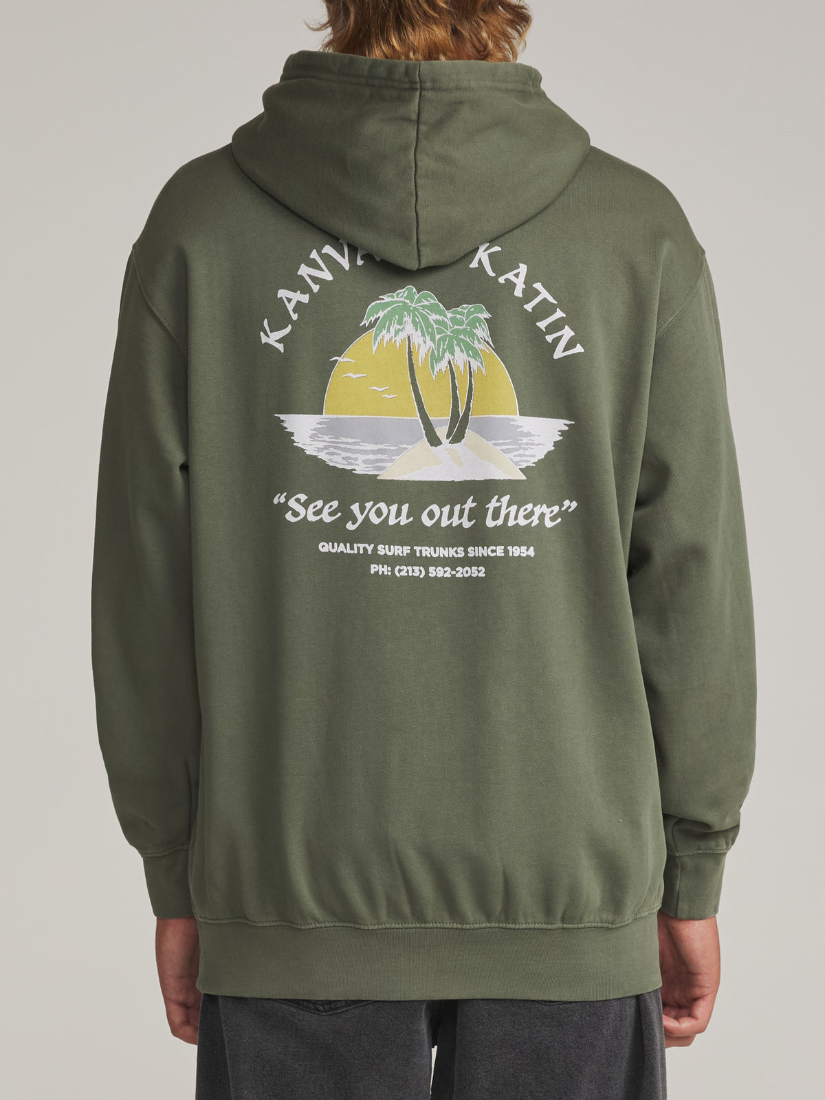 Katin Salina Hood in Clover Vintage Wash - worn on model, back