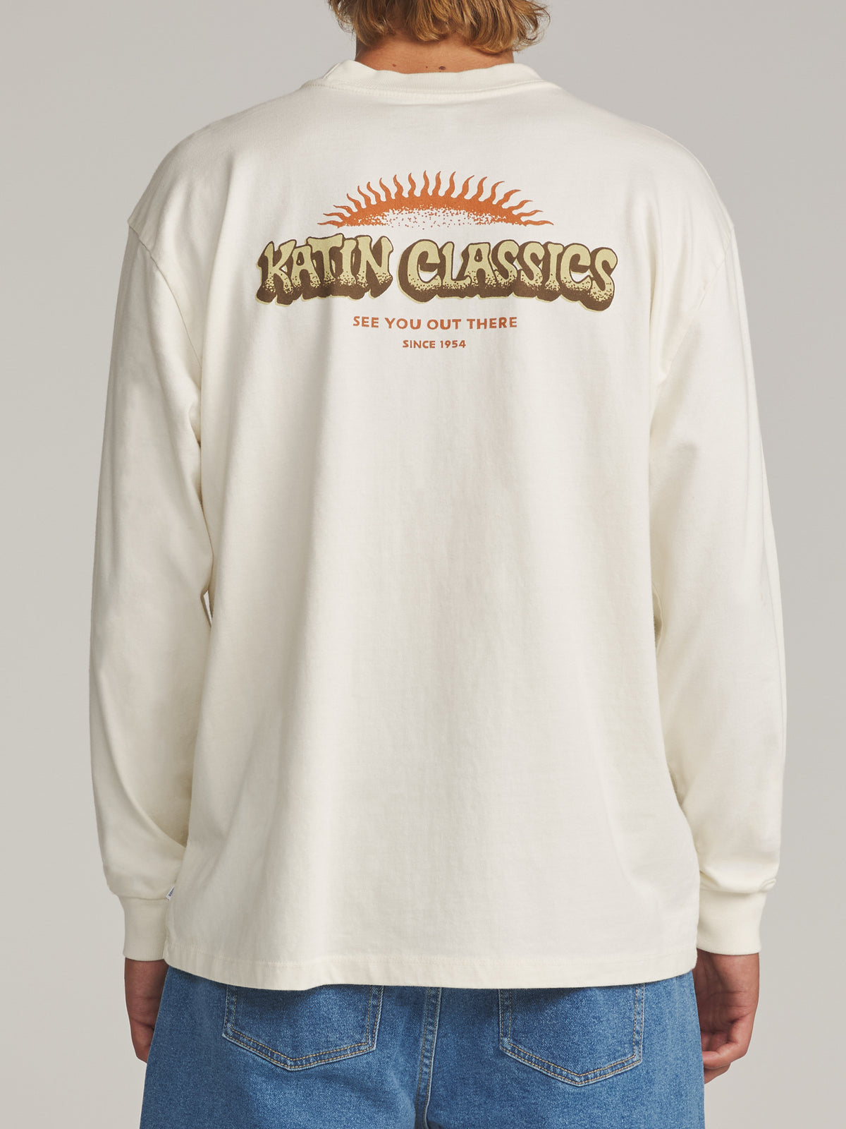 Katin Glow Box Fit Ls Tee in Vintage White - worn on model, back