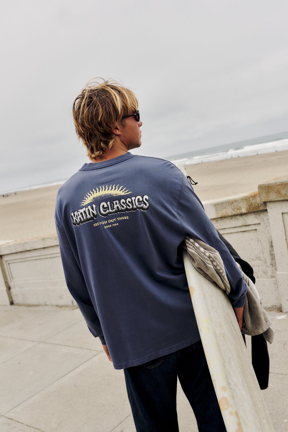 Katin Glow Box Fit Ls Tee in Washed Blue Vintage Wash - lifestyle