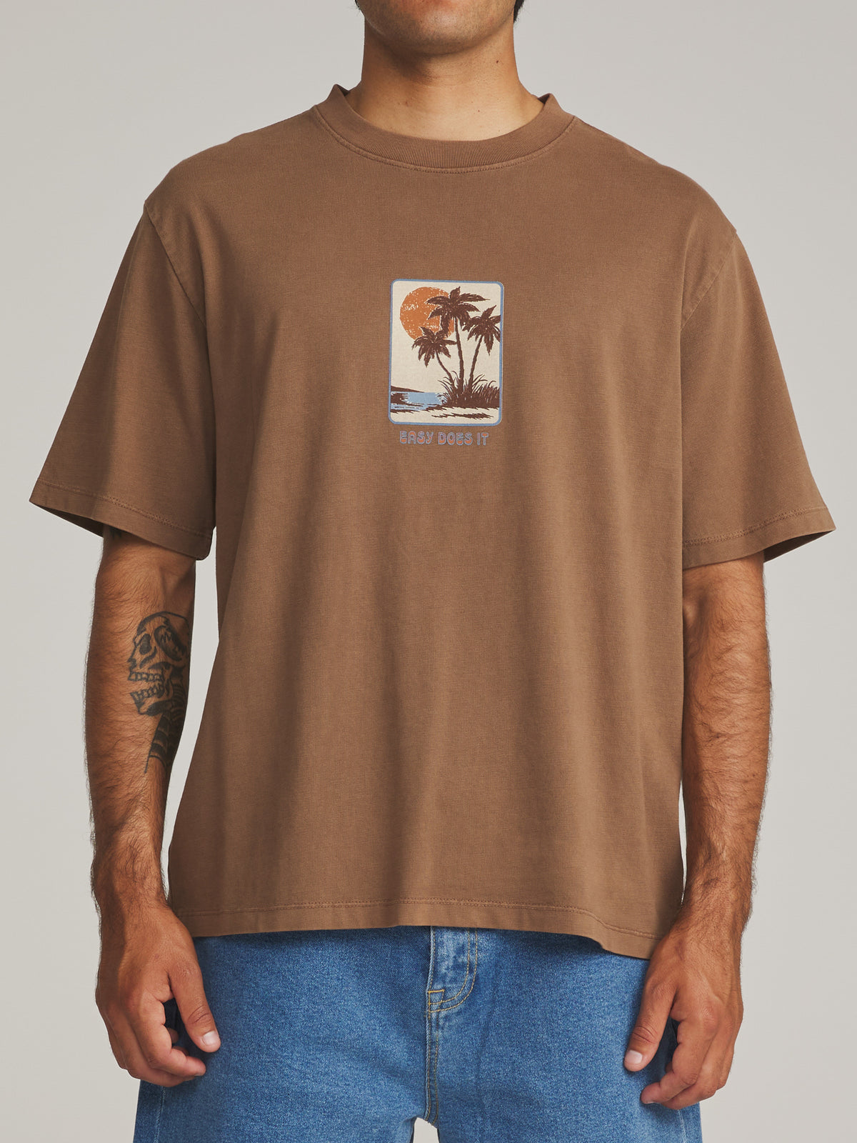 Katin Brisa Box Fit Tee in Brown Vintage Wash - worn on model, front