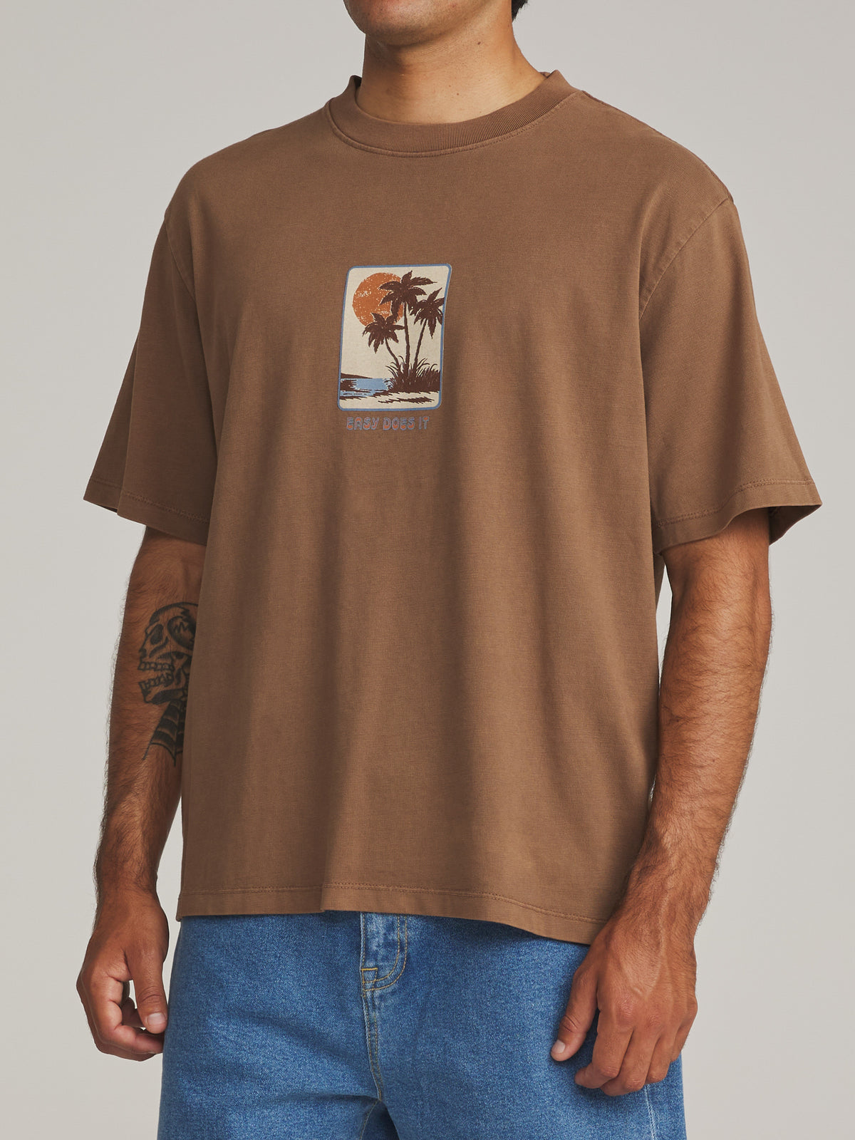 Katin Brisa Box Fit Tee in Brown Vintage Wash - worn on model, side