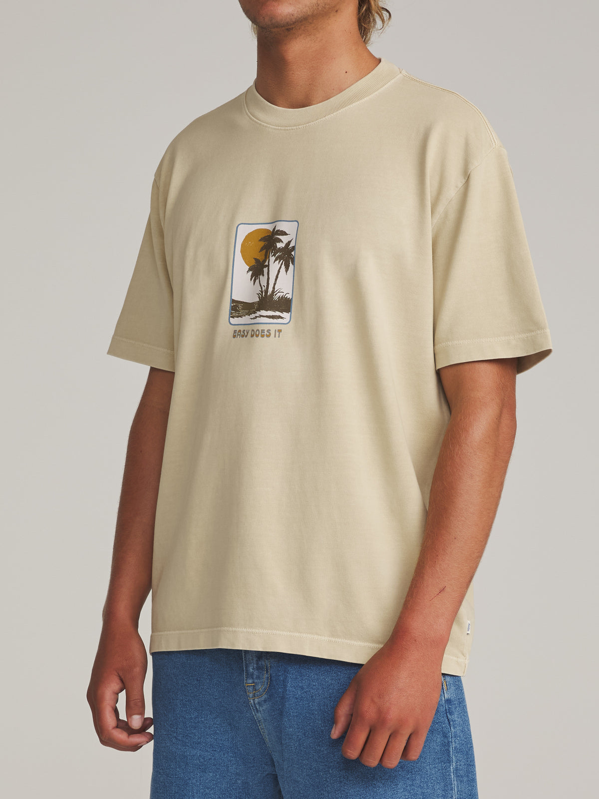 Katin Brisa Box Fit Tee in Pelican Vintage Wash - worn on model, side