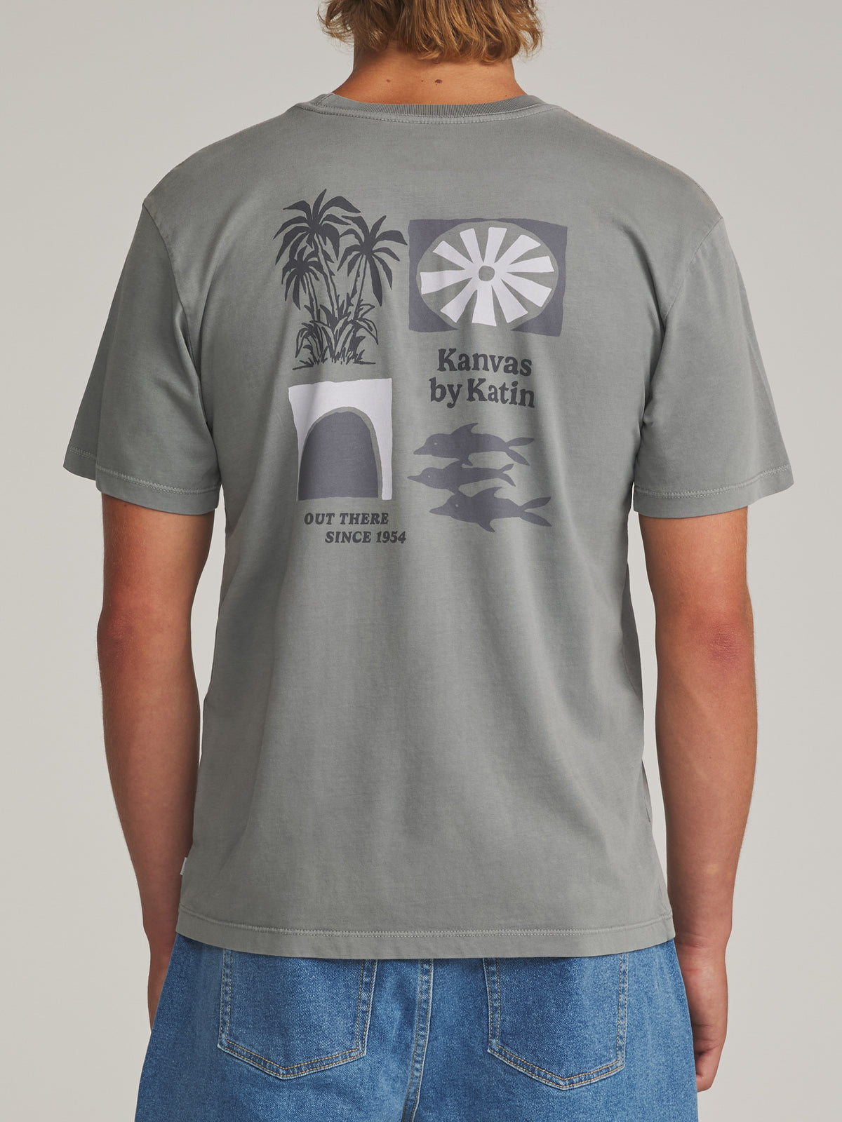 Katin Carve Tee in Graphite Vintage Wash - worn on model, back
