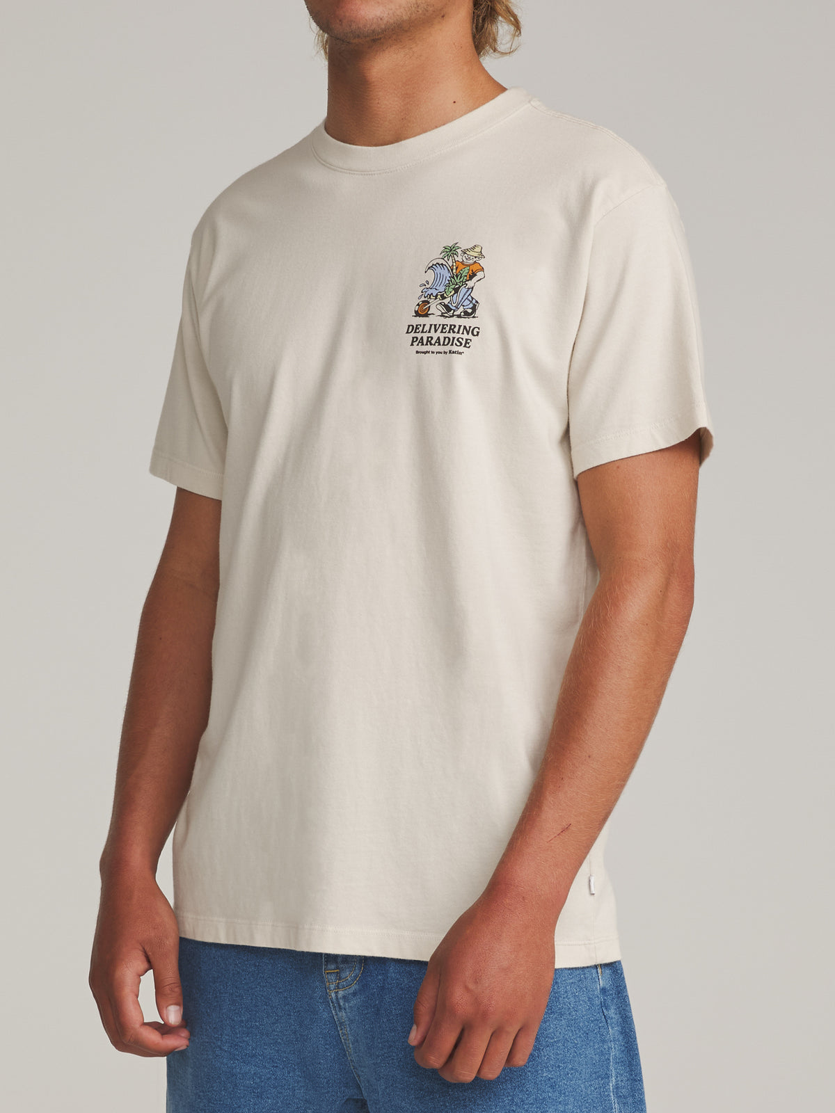 Katin Garden Tee in Vintage White - worn on model, side